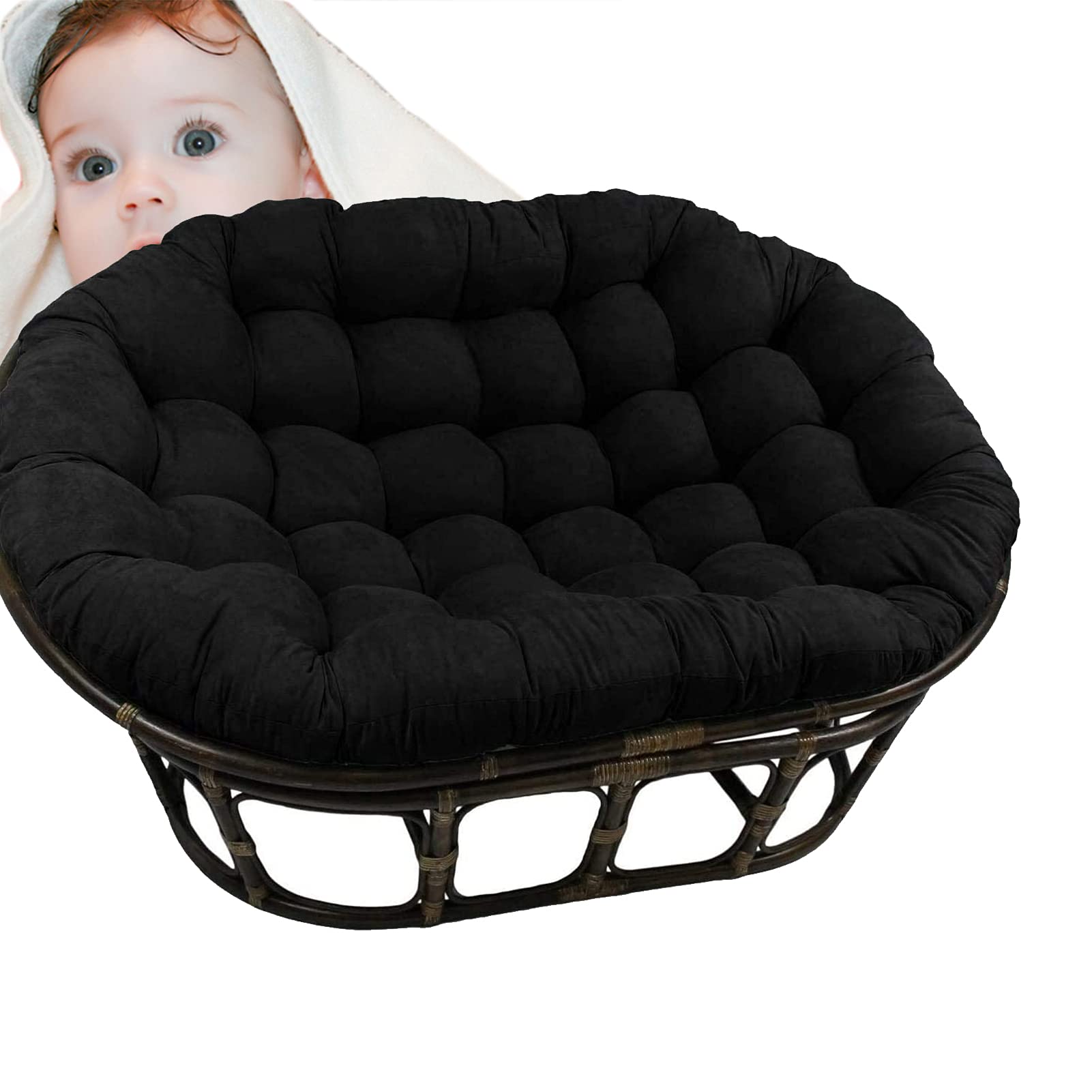 Premium Papasan Chair Cushion - Double Thick Hanging Egg Chair Pad for Patio, Garden & Indoor Use - Durable Outdoor Furniture Seat Cushion (Black, 65x45in) - Perfect for Relaxing in Hammocks, Swing Chairs & Loungers