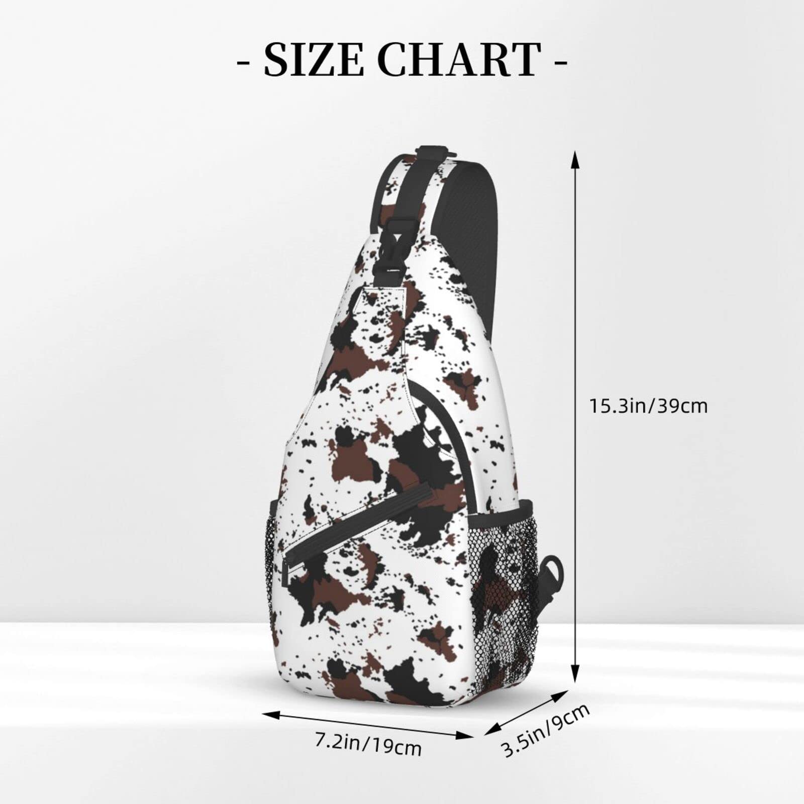 Stylish Cow Print Sling Bag - Adjustable Crossbody Backpack with Rustic Cowhide Texture in Black & Brown | Western Farmhouse Fashion Accessory for Travel, Shopping & Daily Use