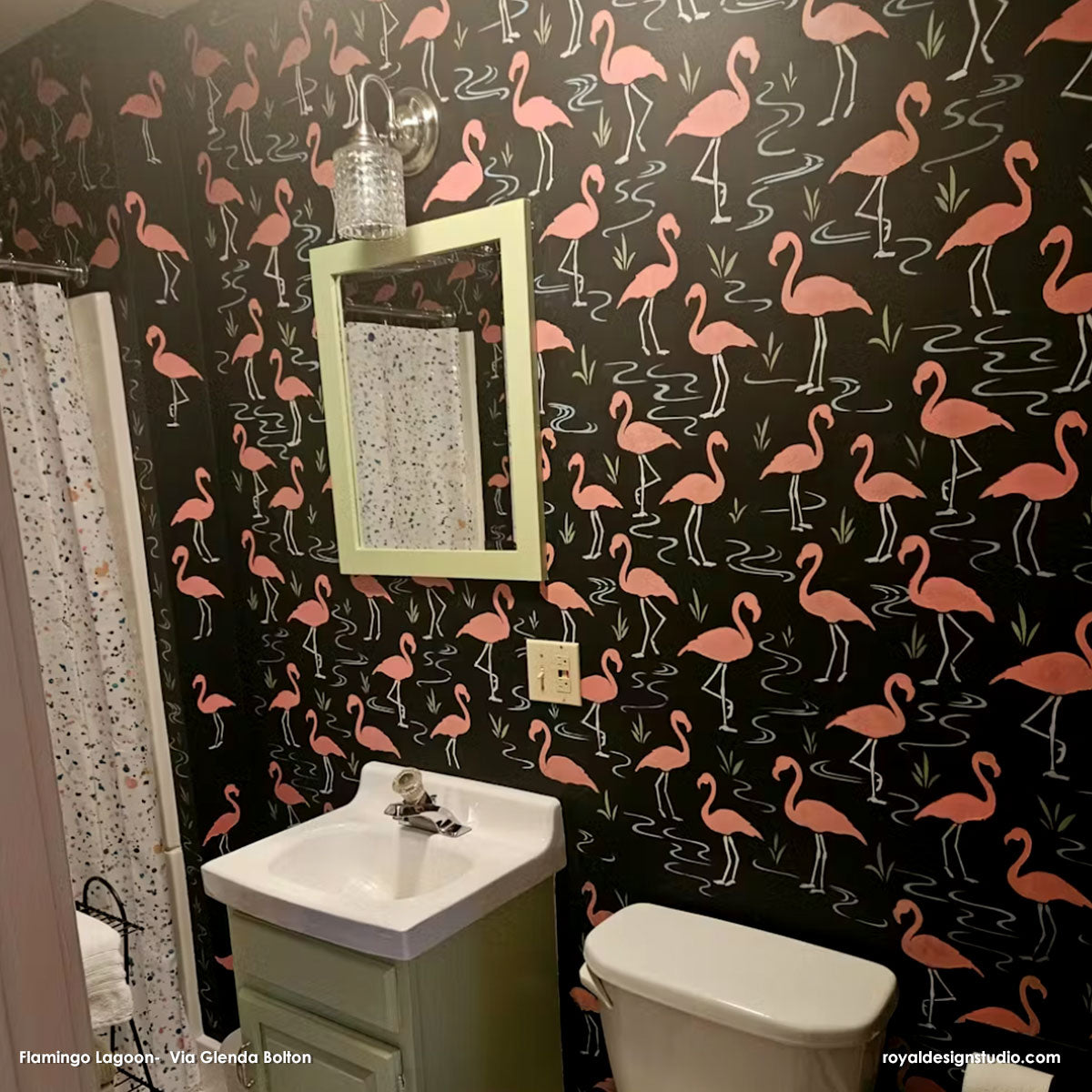 Flamingo Lagoon Wall Stencil - Tropical Flamingo Mural Template for DIY Home Decor, Nursery, Kids Room & Beach Themed Parties