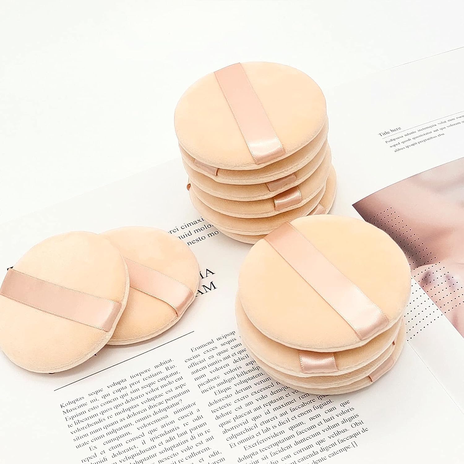 6-Piece Velour Powder Puffs for Face & Foundation - 4.13 Inch Soft Makeup Applicators - Pure Cotton Cosmetic Puffs with Ribbon - Perfect for Flawless Makeup Application & Touch-Ups On-The-Go
