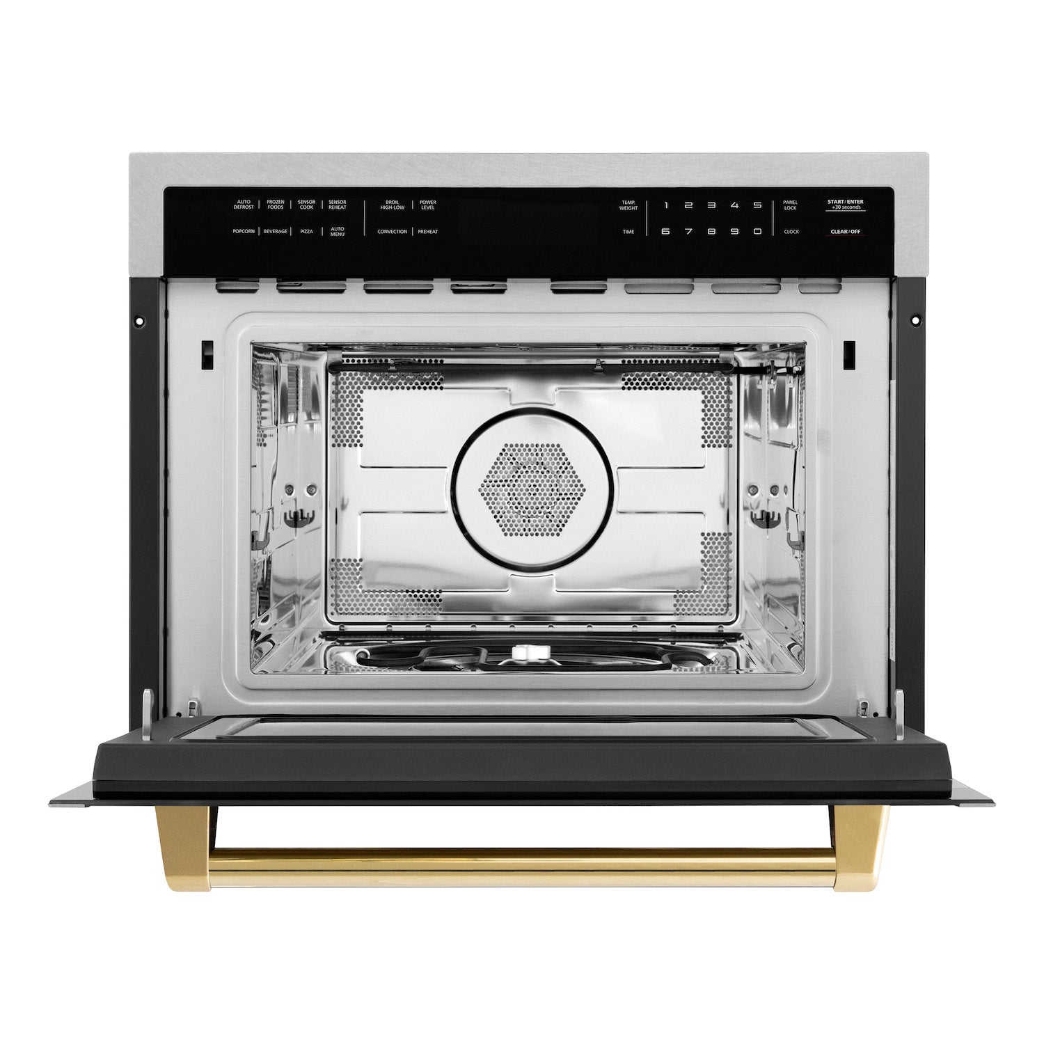 ZLINE Autograph Edition 24 Inch Built-In Convection Microwave Oven - 1.6 cu ft Capacity, Satin Stainless Steel with Polished Gold Accents (MWOZ 24 SS G) - Perfect for Modern Kitchens, Small Spaces & Gourmet Cooking