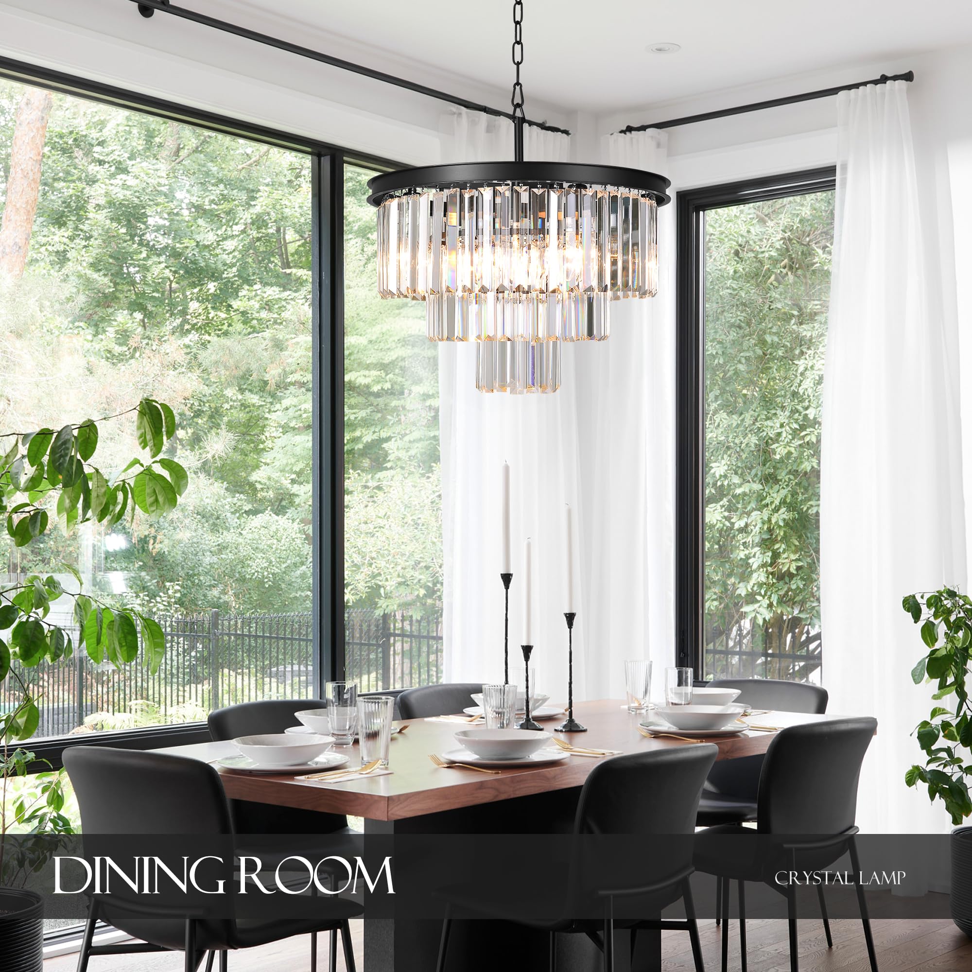 8-Light Modern Crystal Chandelier - 3-Tier Pendant Ceiling Light Fixture for Dining Room, Living Room, Bedroom | Elegant Lighting for Home Decor & Special Occasions