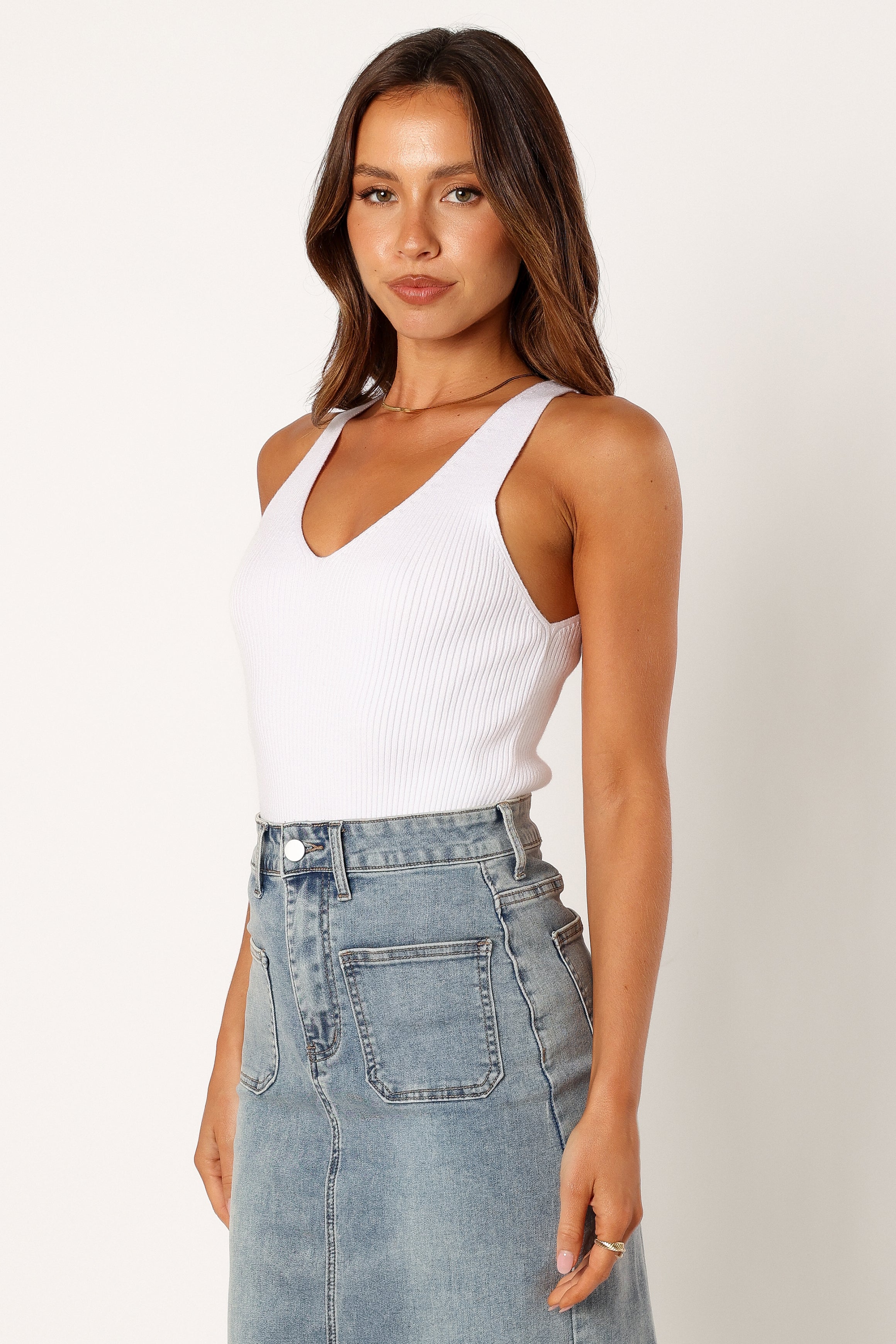 Emily Ribbed Knit Top for Women - Soft Stretch White Blouse - Perfect for Casual Wear, Office Outfits & Layering