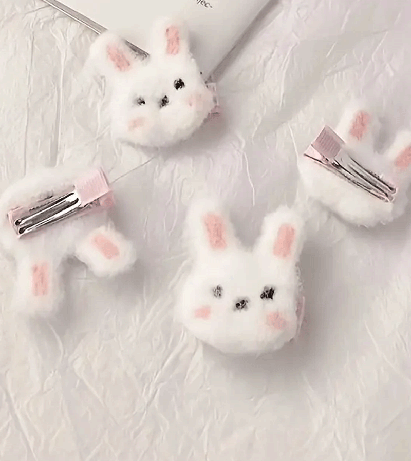 Soft Fuzzy Fluffy Rabbit Hair Clips for Women Girls - Cute Spring Summer Hair Accessories for Parties, Weddings, Daily Wear
