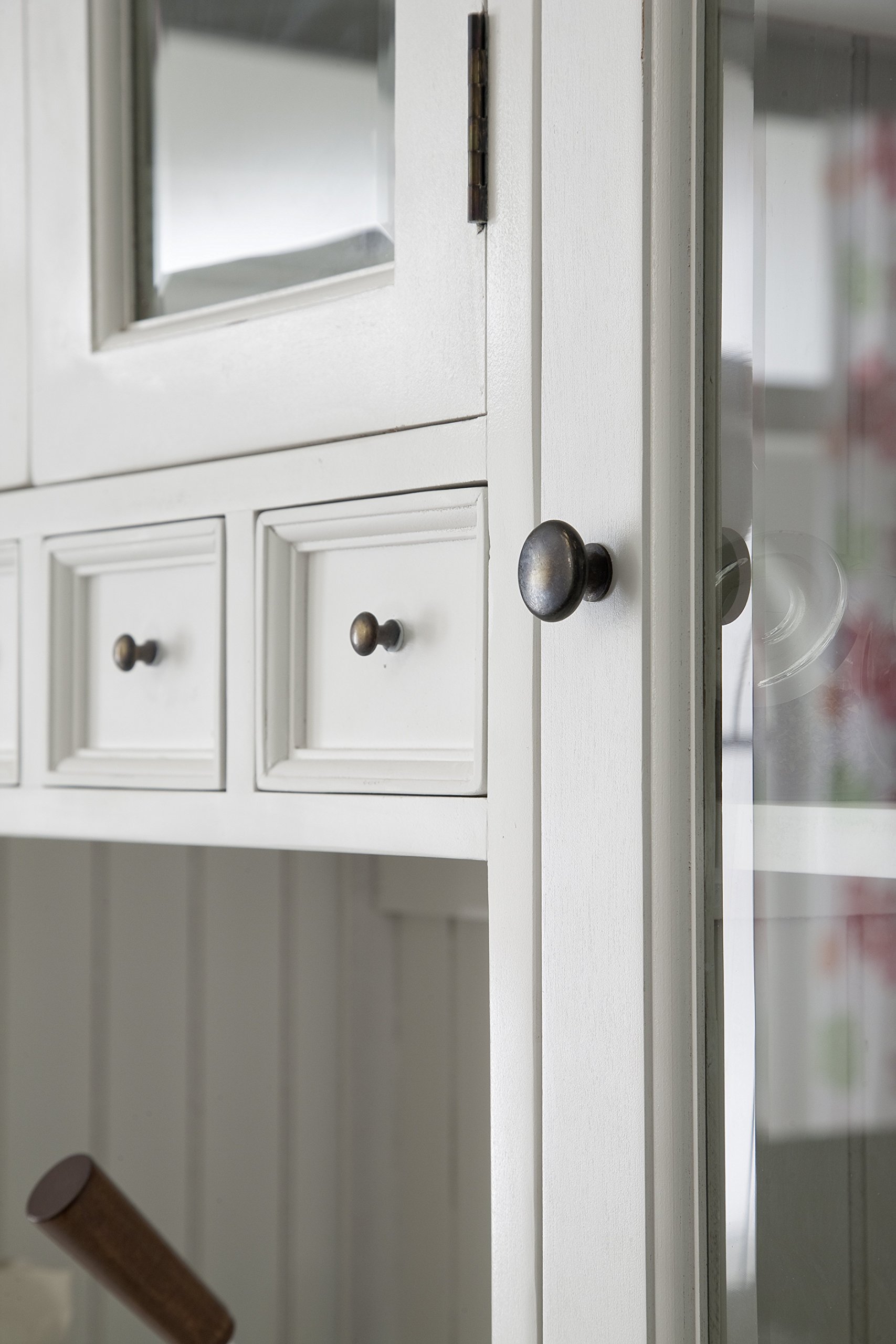 NovaSolo White Mahogany Hutch Cabinet with Glass Doors & 12 Drawers - Perfect for Dining Room Storage
