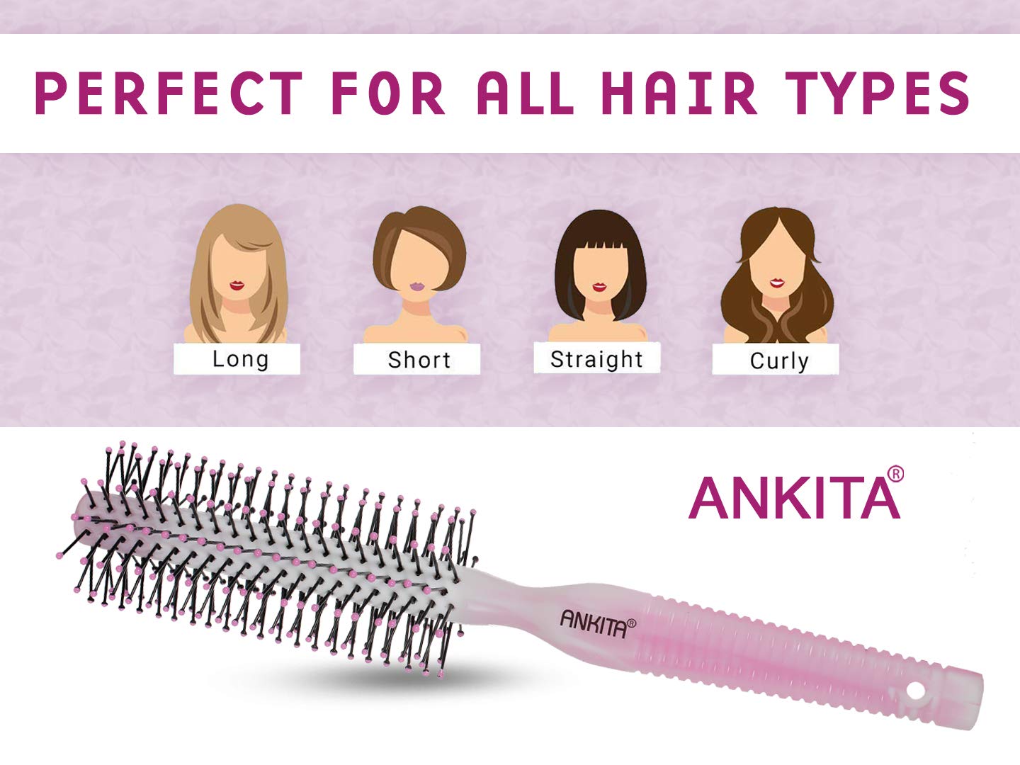 Ankita Round Hair Brush with Nylon Bristles - Strong Flexible Bristles for Smoothing, Detangling & Styling - Ideal for Men & Women (Color May Vary) - Perfect for Salon, Home & Travel Hair Care