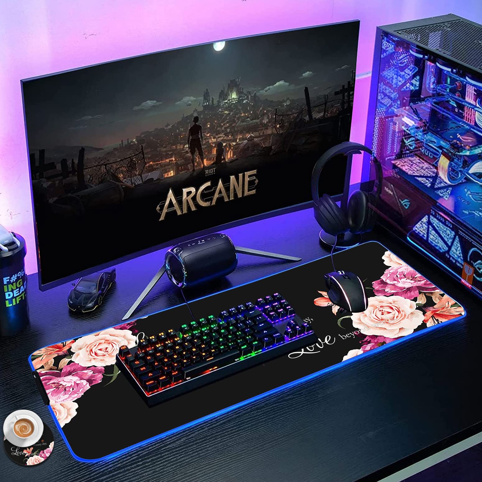 RGB Gaming Mouse Pad with LED Lights - Large Non-Slip Desk Mat for Keyboard & Mouse - Perfect for PC Gaming, Office Work & Streaming Setups - Waterproof & Durable Surface for Enhanced Gaming Experience