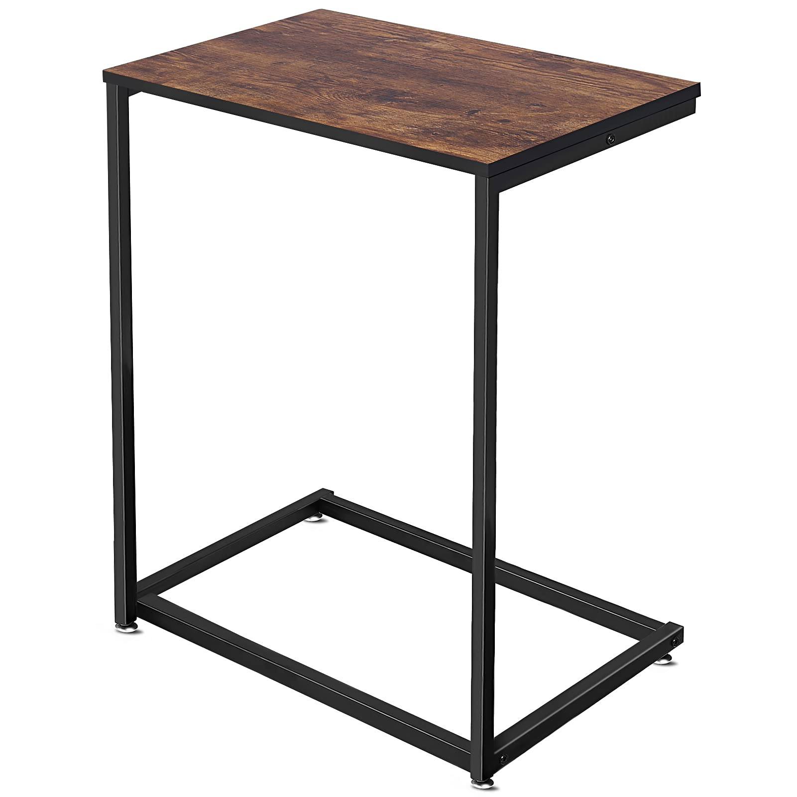 Modern C-Shaped Side Table with Metal Frame & Wood Top - Rustic Brown End Table for Laptop, Coffee & Snacks - Perfect for Living Room, Bedroom & Small Spaces - Ideal as Couch Table, Nightstand or Home Office Accent