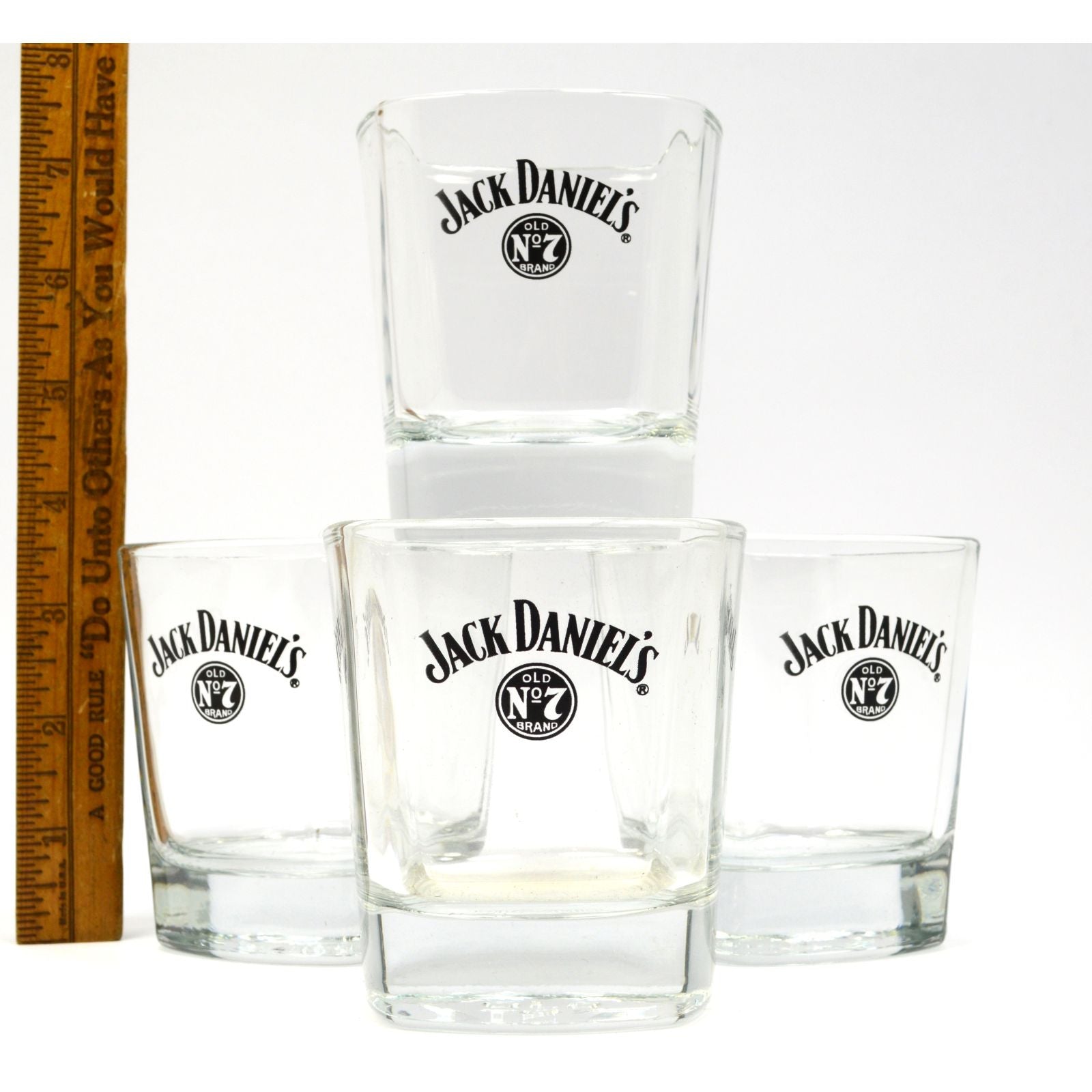Premium Jack Daniel's Old No. 7 Whiskey Tumbler Set - 4 Pack 3.5oz Glasses for Bourbon, Scotch & Cocktails - Perfect for Home Bar, Parties & Gifts