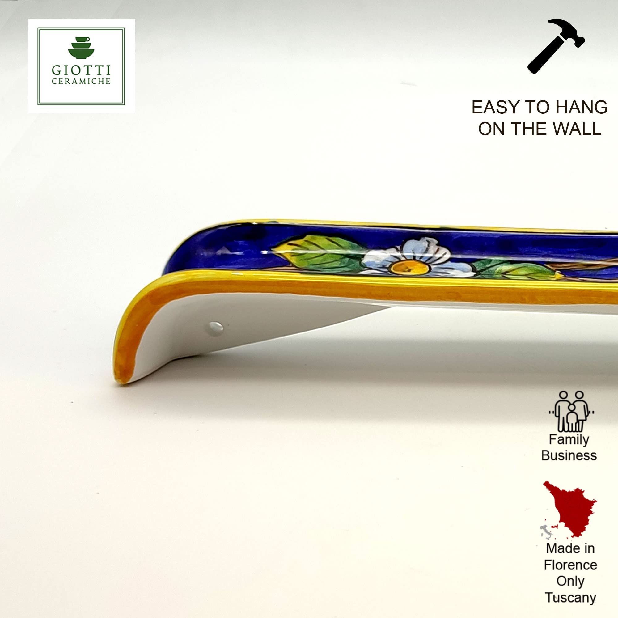 Italian Ceramic Spoon Rest for Kitchen Countertop - Hand Painted Lemon Blue Decor by Giotti Ceramiche - Made in Italy Tuscany - Stovetop Spoon Holder & Home Decor Pottery - Perfect for Cooking, Serving, and Kitchen Organization