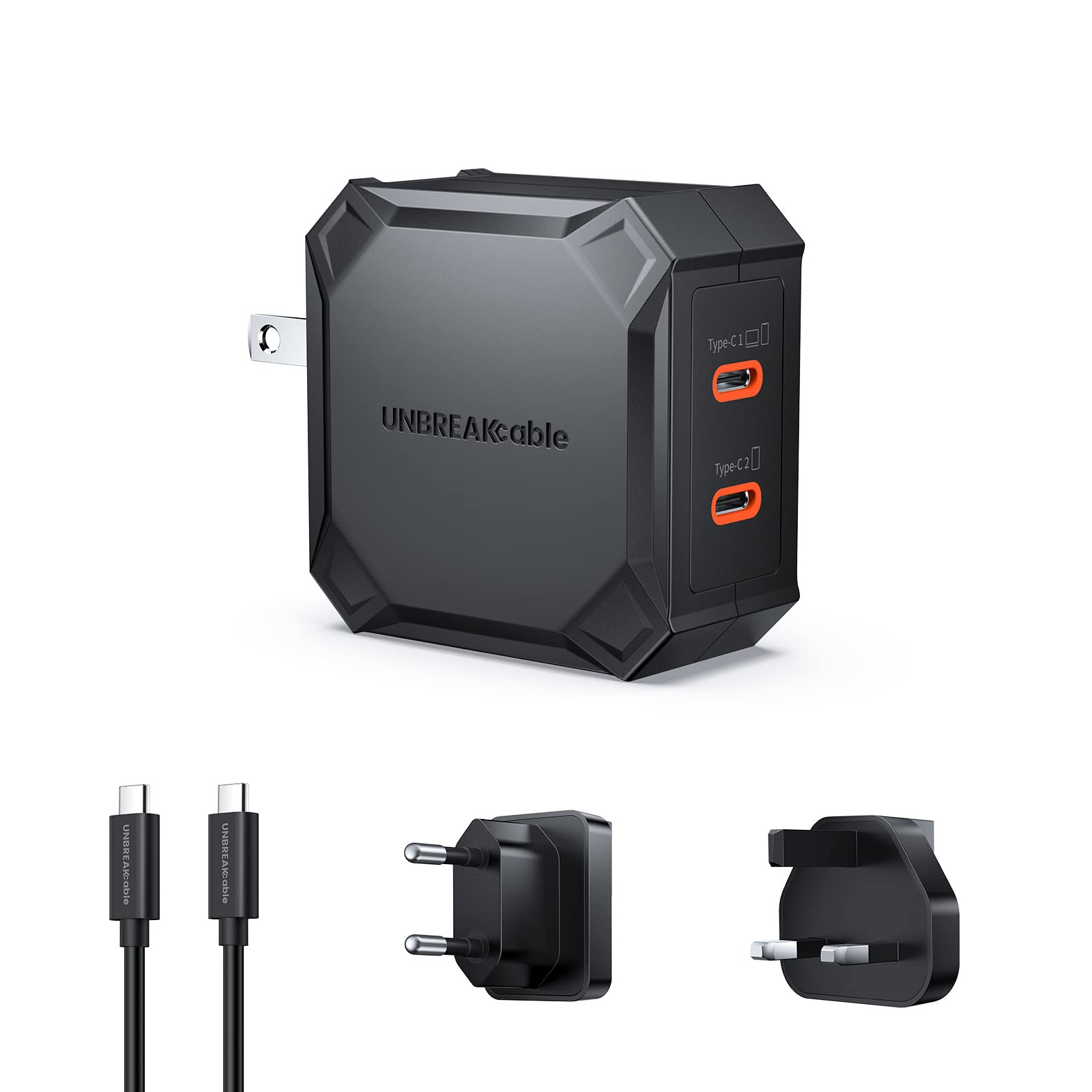 67W 2-Port USB-C Fast Charger with 6FT 100W USB-C Cable - PD 3.0 PPS GaN Tech for MacBook Pro, iPad Pro, iPhone 13/12/11 - Compact Foldable Travel Charger for Home, Office & Airplane Use