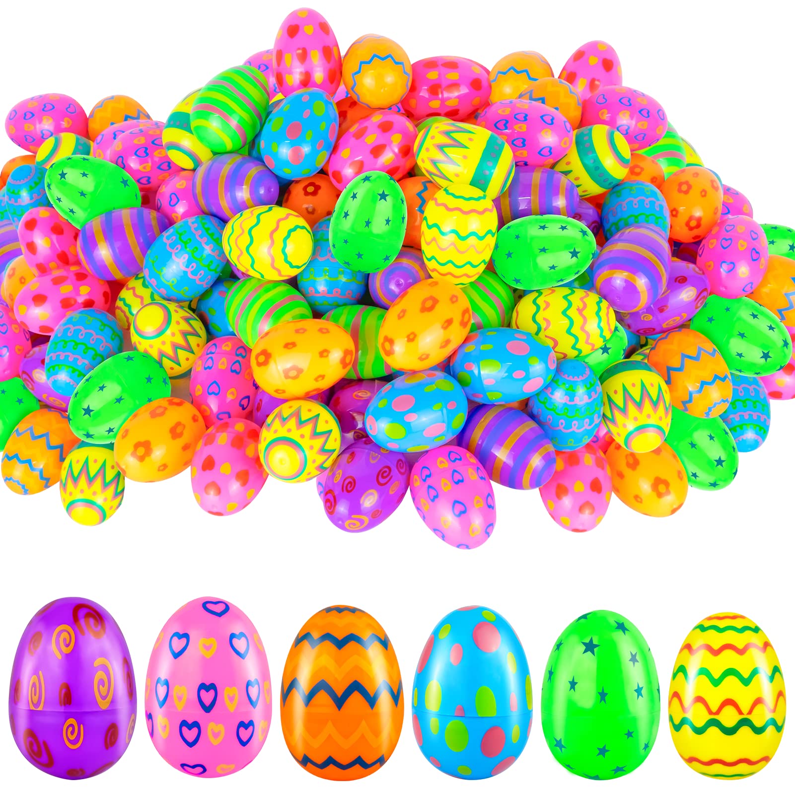 36-Piece Bulk Plastic Easter Eggs - Fillable Empty Easter Eggs with Bright Prints for Easter Egg Hunt, Classroom Games, Basket Stuffers, Kids & Toddlers - Perfect for Easter Party Favors, Spring Celebrations & Family Activities