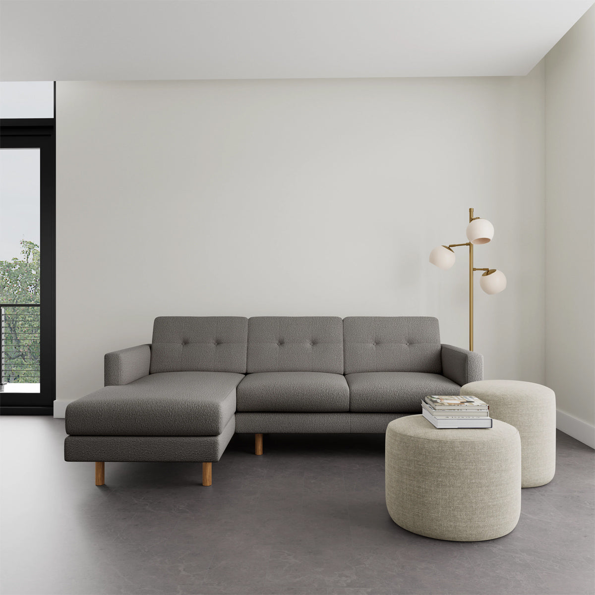 Conrad Boucle Left Chaise Sofa - Modern Upholstered Sectional Couch for Living Room, Lounge & Home Decor