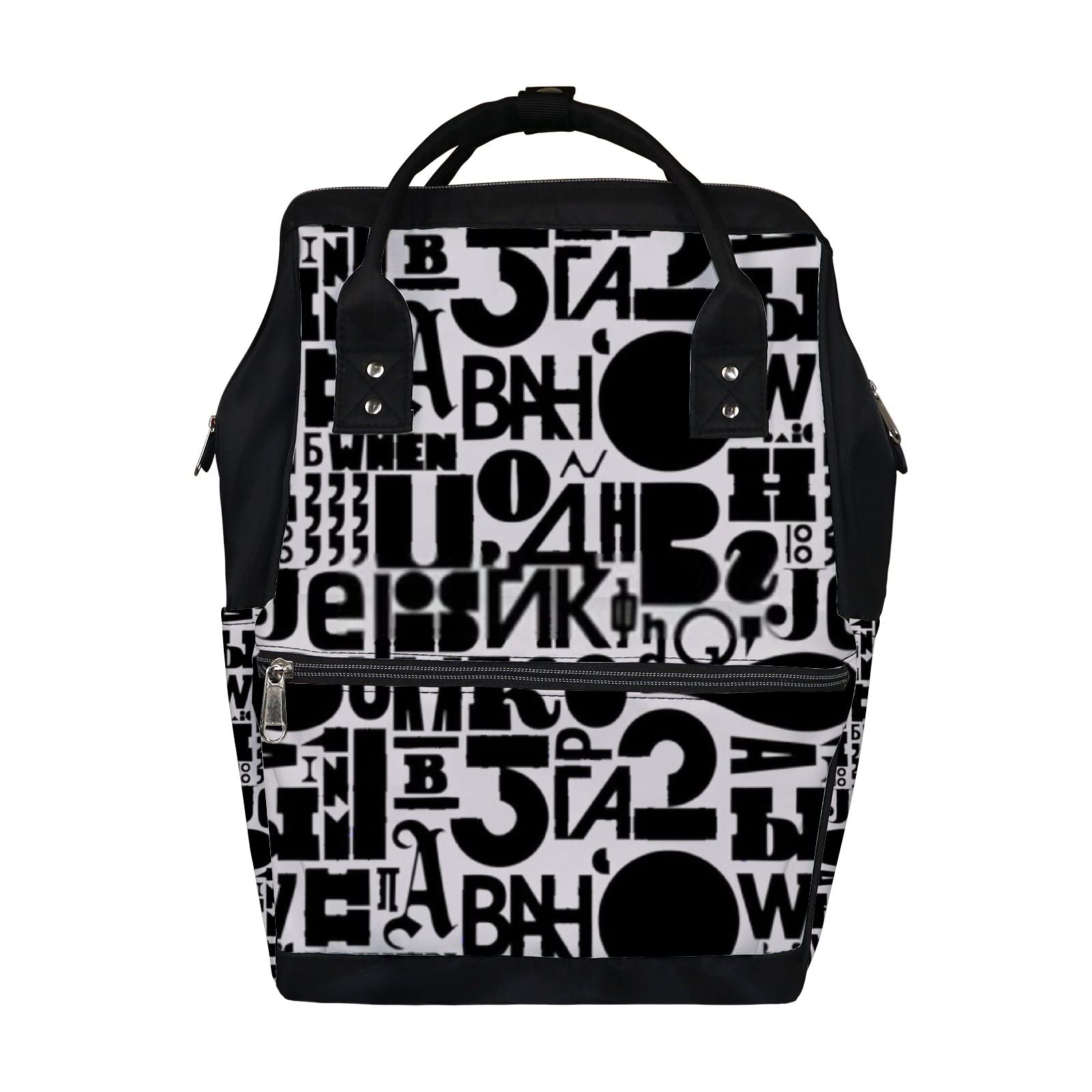 **Stylish Waterproof Diaper Backpack for Moms - Large Capacity Baby Nappy Bag with Decorative Letters, Black & White - Perfect for Nursing, Travel & Daily Use**