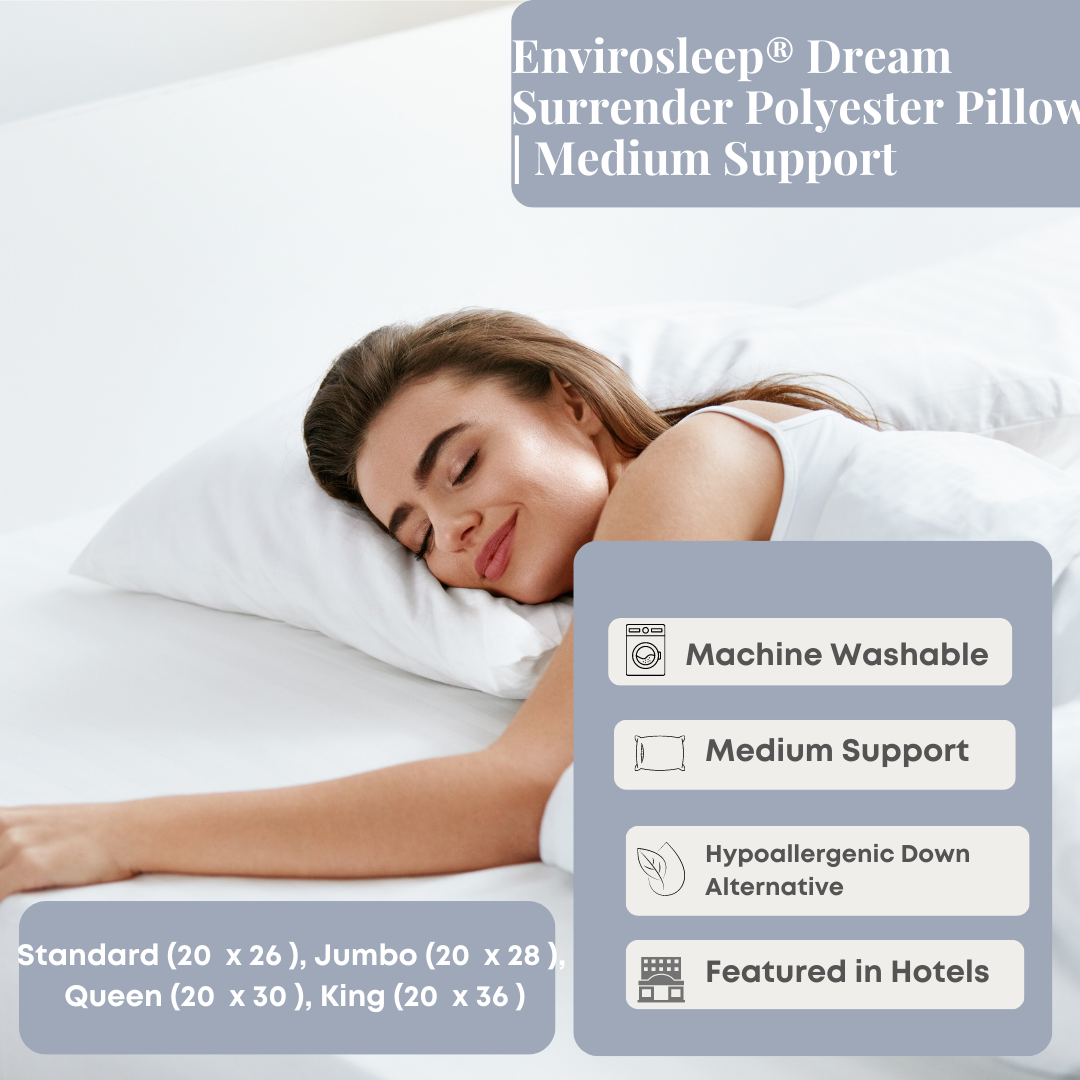 Envirosleep Dream Surrender Polyester Pillow - Medium Support for Side & Back Sleepers | Perfect for Home, Travel & Office Use