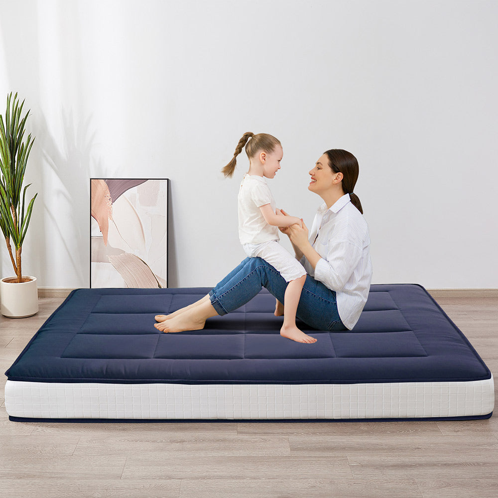 MAXYOYO 6-Inch Extra Thick Floor Futon Mattress - Japanese Style Square Quilted Tatami Bed in Navy Blue | Perfect for Small Spaces, Guest Rooms & Minimalist Home Decor