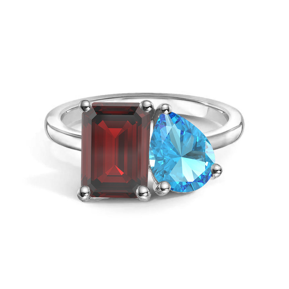 Personalized Garnet Birthstone Ring for Couples - Custom Toi et Moi Anniversary Ring for Her - Romantic Gift for Valentine's Day, Engagement or Wedding Anniversary (Perfect for February Birthdays)