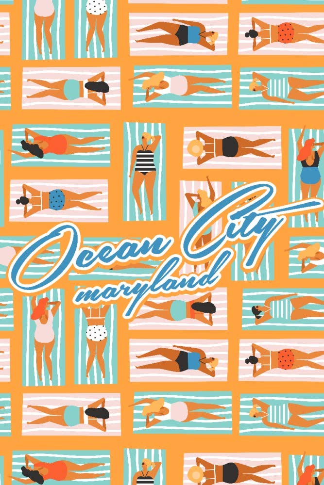 Ocean City Maryland Aerial Beach Scene - Ladies on Towels - 24x36 Gallery Quality Metal Wall Art - Aluminum Decor for Living Room, Bedroom & Coastal Home Decor