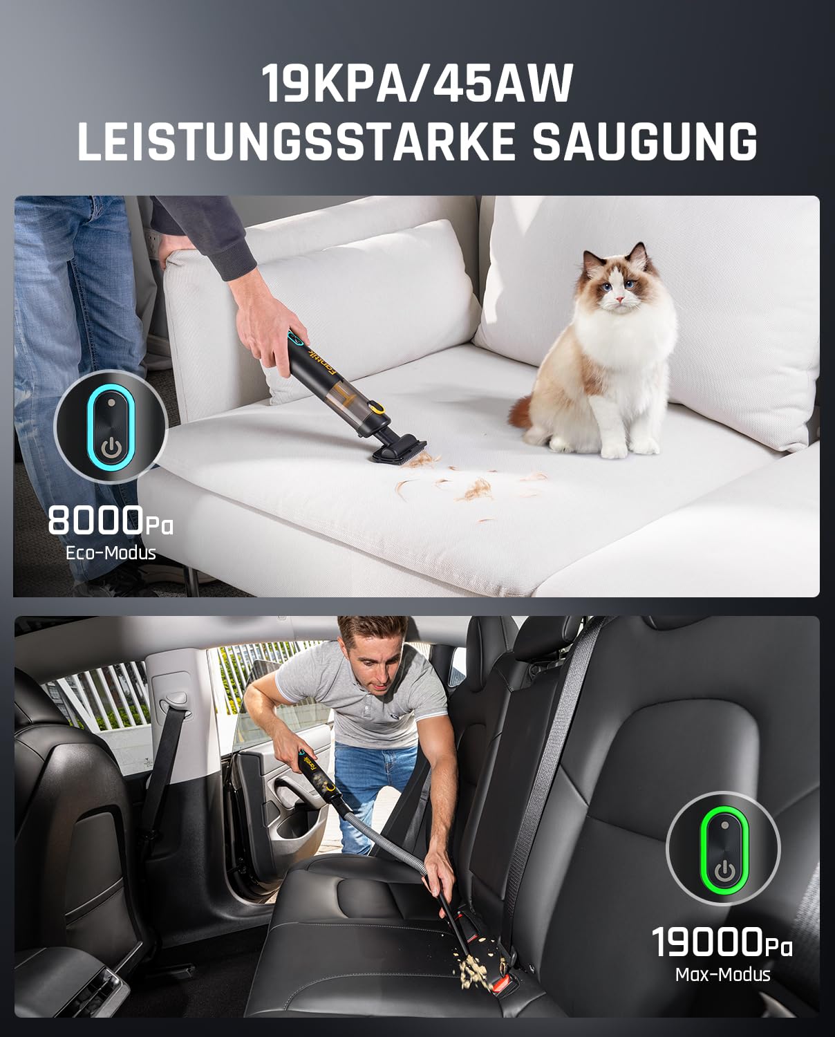 Fanttik Slim V8 Apex Cordless Car Vacuum Cleaner - 19000Pa/45AW Powerful Suction, 4-in-1 Portable Handheld Vacuum with RobustClean™ Technology - Perfect for Car Detailing, Office Desks, Keyboards & Home Cleaning