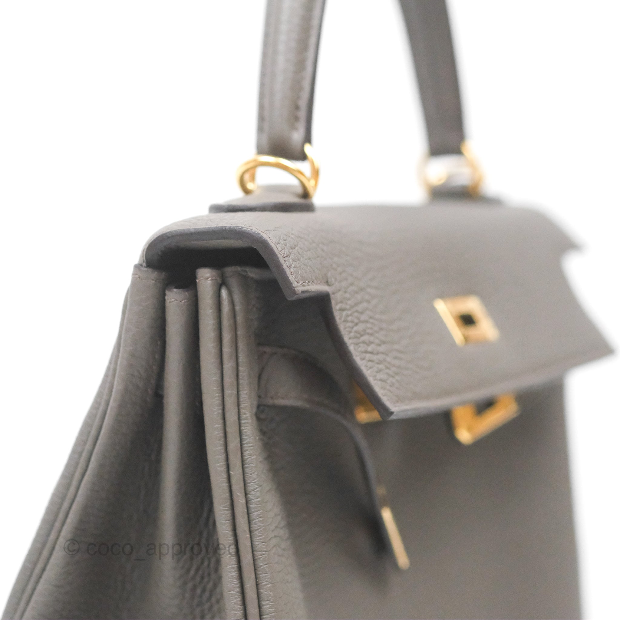 Authentic Hermès Kelly 25 Retourne Bag in Gris Etain (8F) Togo Leather with Gold Hardware - Luxury Handbag for Women | Perfect for Work, Travel & Special Occasions
