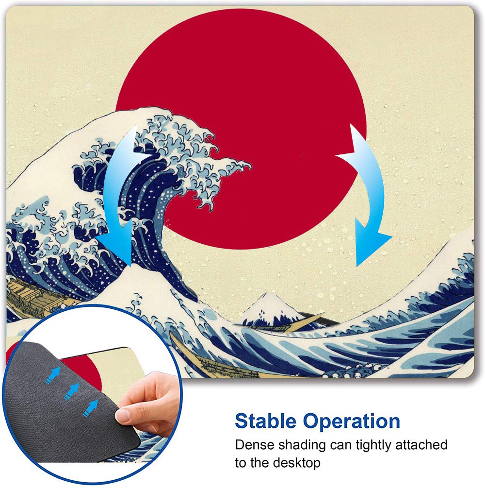 Japanese The Great Wave Off Kanagawa Gaming Mouse Pad - Non-Slip Rubber Base Computer Mouse Mat for PC, Laptop & Office Use (9.5x7.9 Inches) - Perfect for Gaming, Work & Home Office Setup