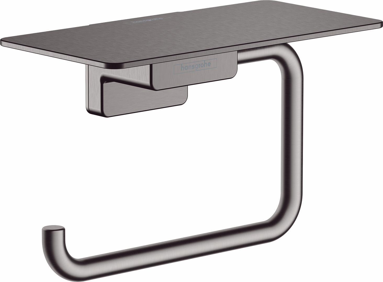 AddStoris Brushed Black Chrome Toilet Paper Holder with Shelf - Modern Bathroom Storage Solution for Small Spaces | Hansgrohe 41772340 | Perfect for Apartments, Guest Bathrooms & Powder Rooms