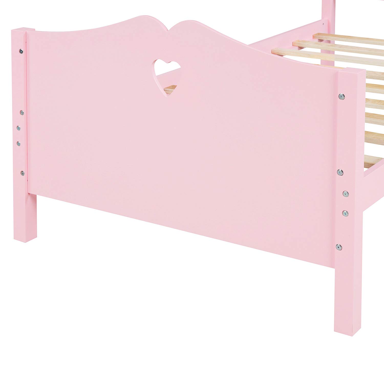 **Pinewood Platform Bed Frame with Headboard & Footboard - Twin Size Bedroom Furniture with Love Patterns & Under-Bed Storage - Pink - Perfect for Kids' Rooms, Guest Bedrooms & Small Spaces**