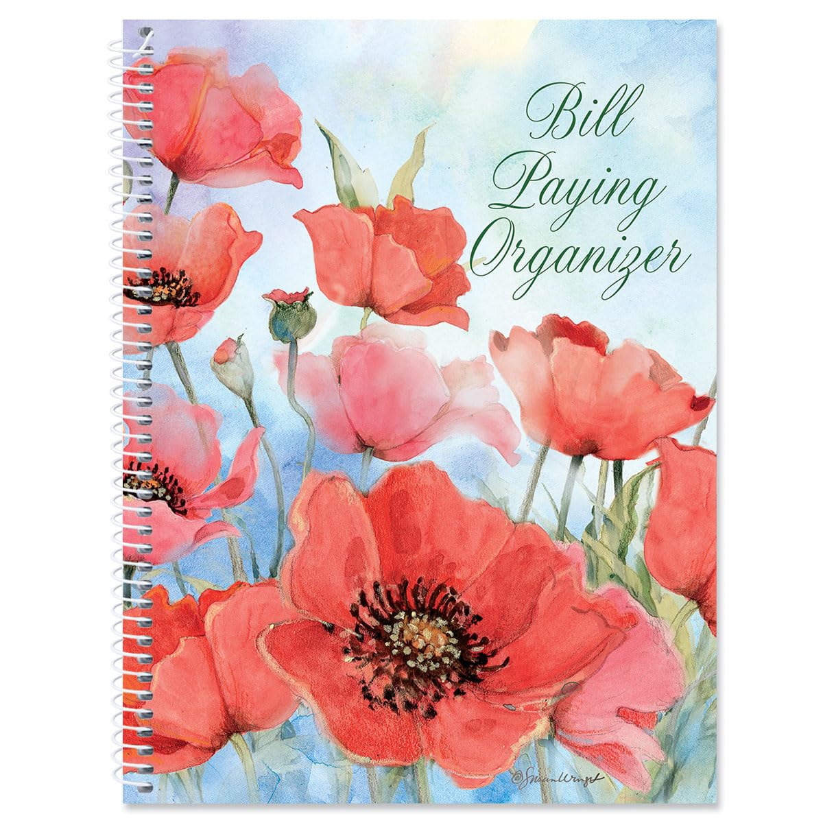 Red Spring Poppies Bill Organizer - 9x12 Inch Spiral-Bound with 14 Pockets, 32 Stickers for Receipt & Bill Tracking - Perfect for Home Office & Financial Organization