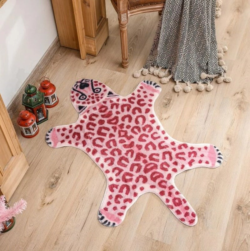 Soft Pink Leopard Print Faux Fur Accent Rug - Cozy & Stylish Home Decor for Bedroom, Living Room, or Nursery
