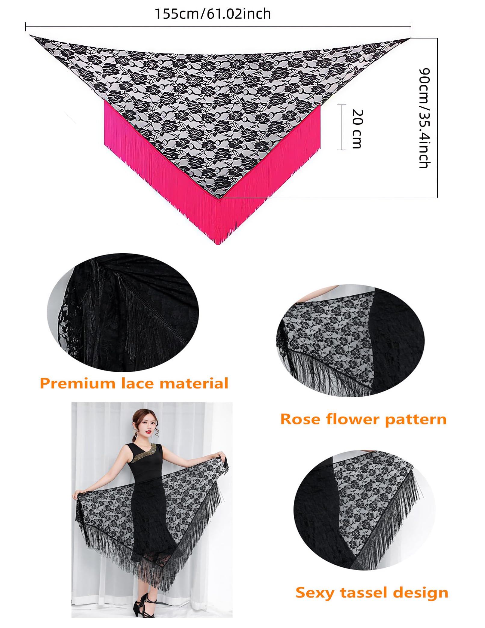 LuckyMoon Women's Latin Dance Hip Scarf with Fringe, Lace-up Tango Skirt Apron for Salsa, Belly Dance, Rave Party & Performance, Black