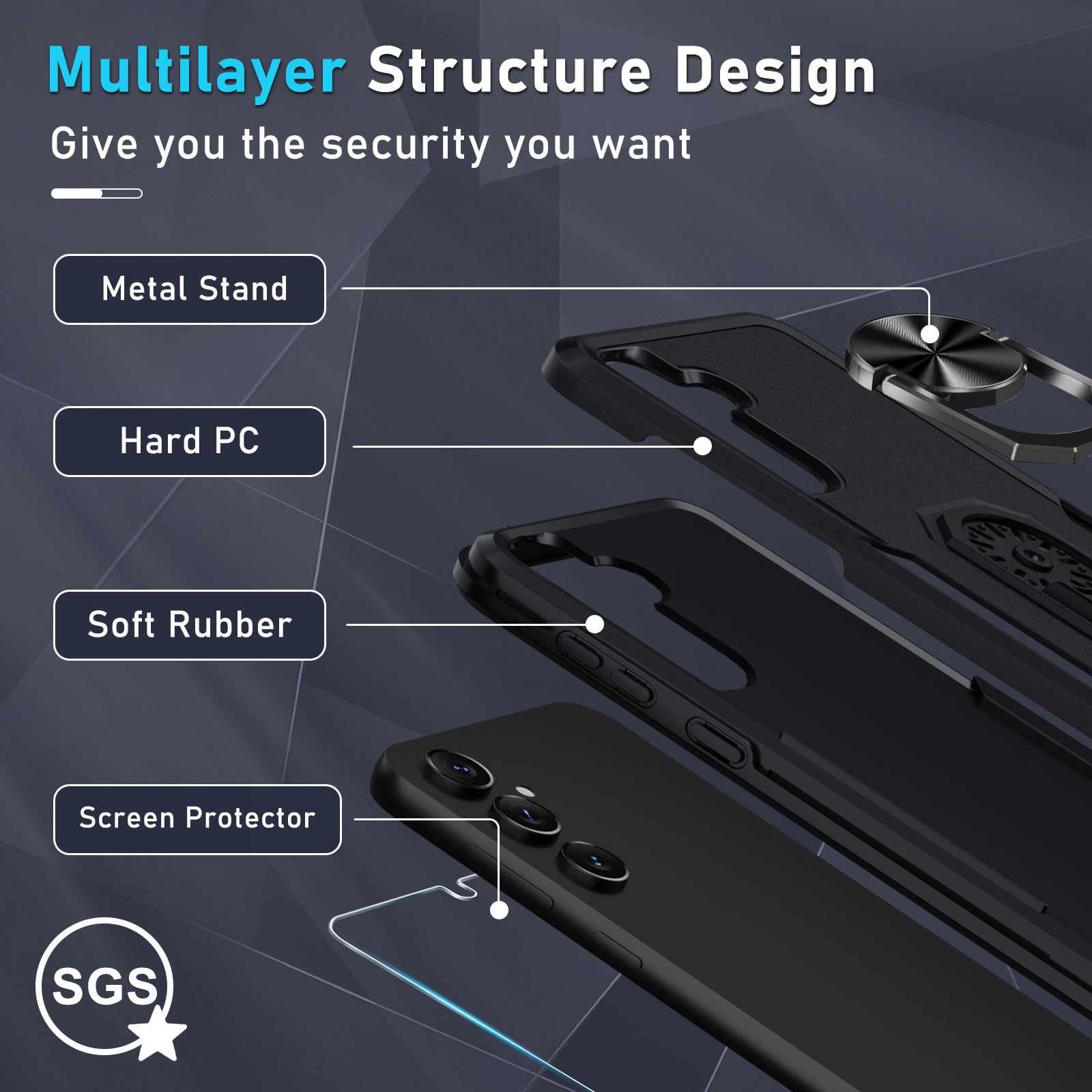 Janmitta Heavy Duty Shockproof Case for Samsung Galaxy A35 5G (2024) - Full Body Protection with Built-in Metal Ring Holder & Kickstand + Screen Protector | Matte Black | Perfect for Outdoor Activities, Travel & Daily Use