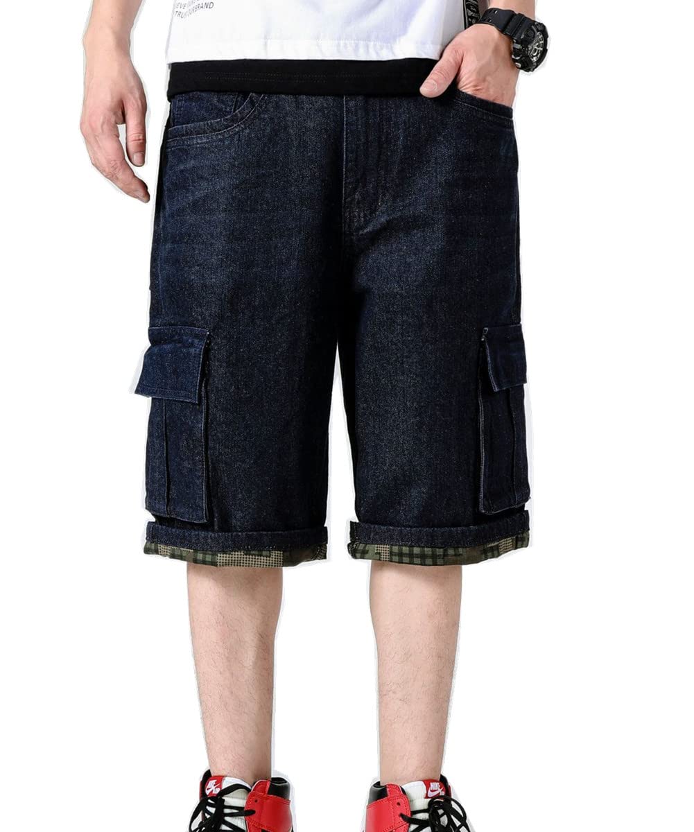 QBO Men's Loose Fit Work Jeans Denim Cargo Shorts - Big & Tall Casual Plus Size Pants for Outdoor Work, Hiking & Everyday Wear