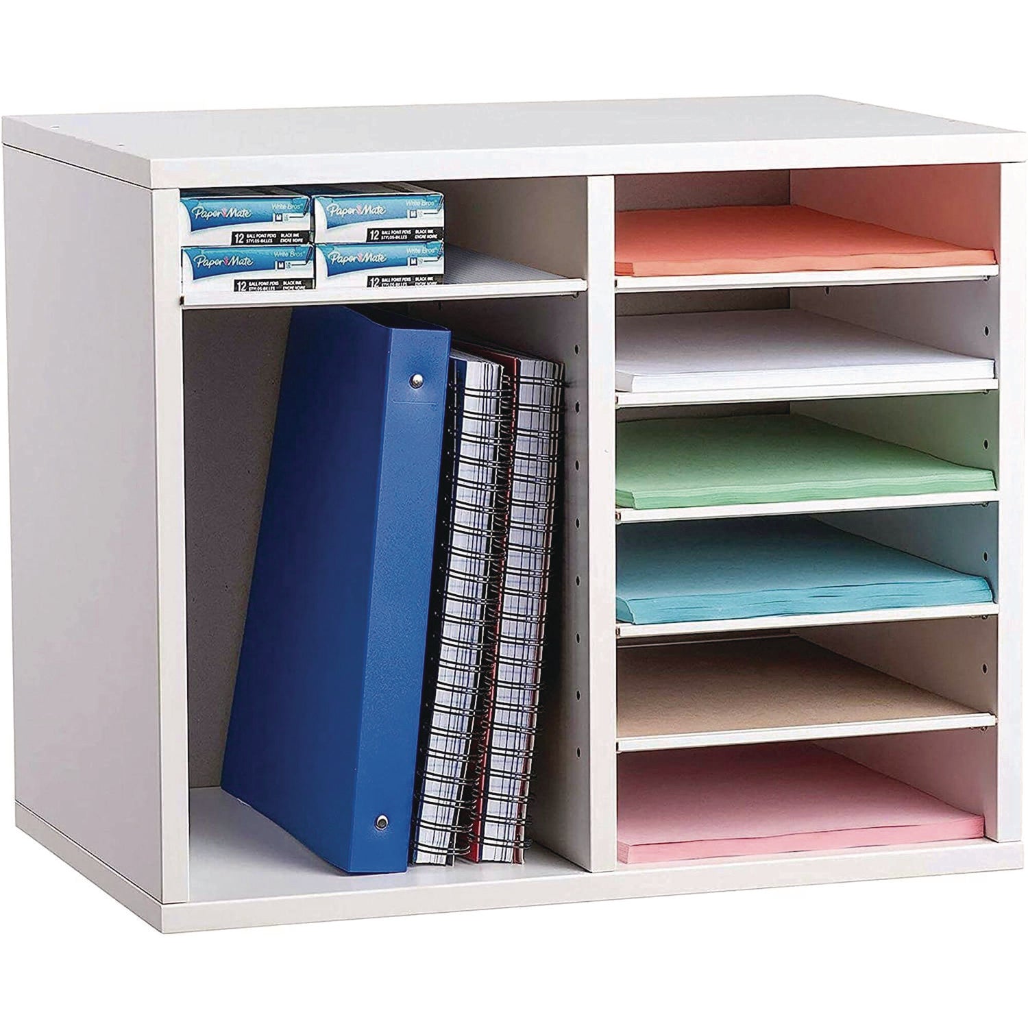 AdirOffice Wooden Adjustable 12-Section Letter Size Literature Organizer - 20 x 11.8 x 16.3 Inches, White - Perfect for Office, Home, or Classroom Document Storage & Organization