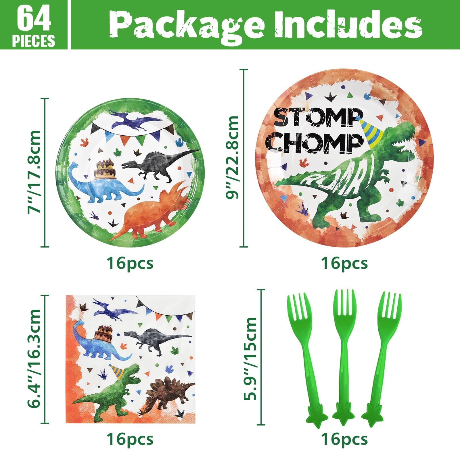 WERNNSAI 64-Piece Dinosaur Party Supplies Set - Dinosaur Plates, Napkins & Forks for Boys Birthday Party, Kids Baby Shower, Dinosaur Theme Party (Serves 16) - Perfect for Birthday Celebrations, Baby Showers, and Themed Events