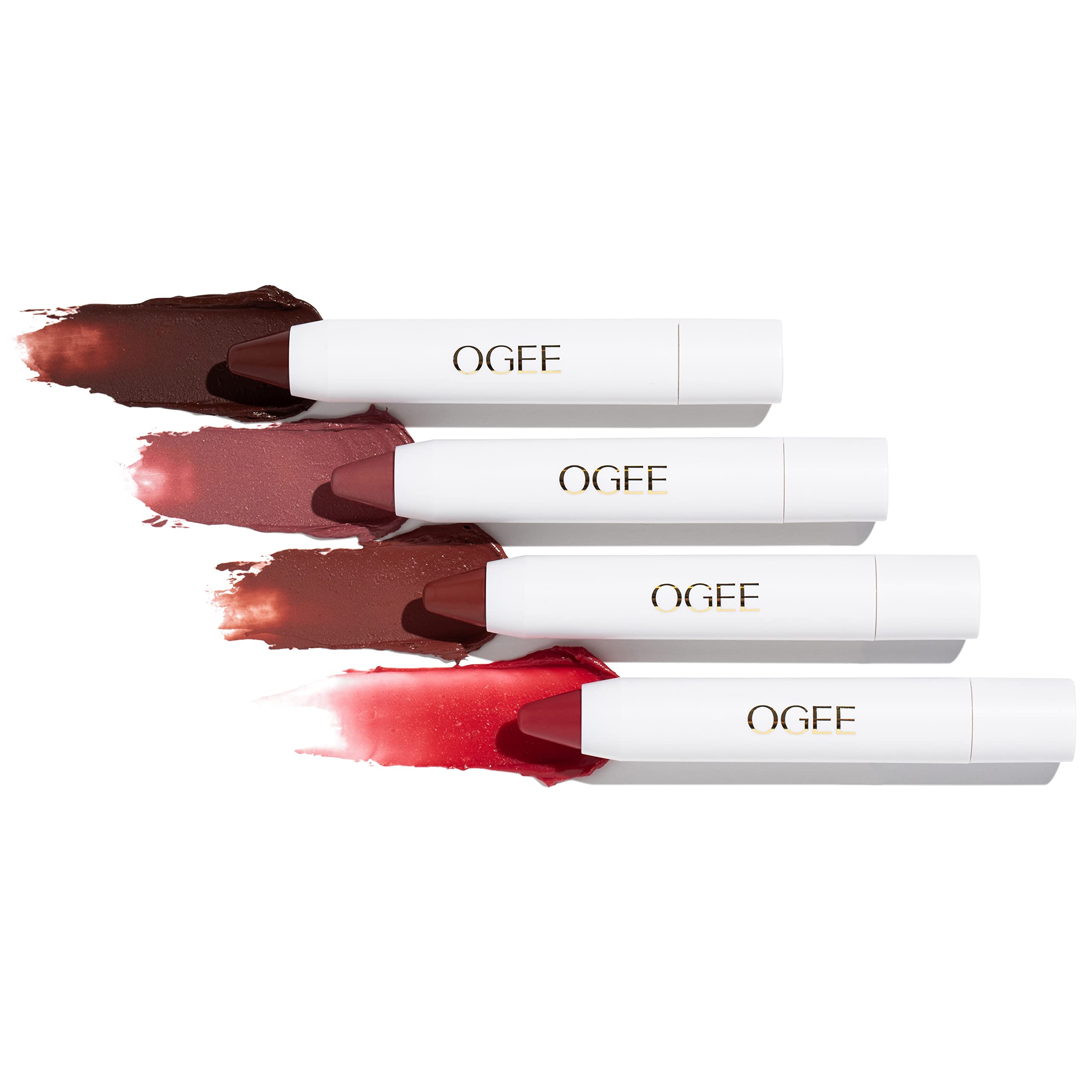 Ogee Tinted Sculpted Lip Oil Gift Set - 4 Piece Blossom Collection with Organic Coconut Oil, Jojoba Oil & Vitamin E - Hydrating Lip Balm, Natural Lip Color & Treatment for Dry Lips - Perfect for Daily Moisture, Makeup Looks & Gift Giving