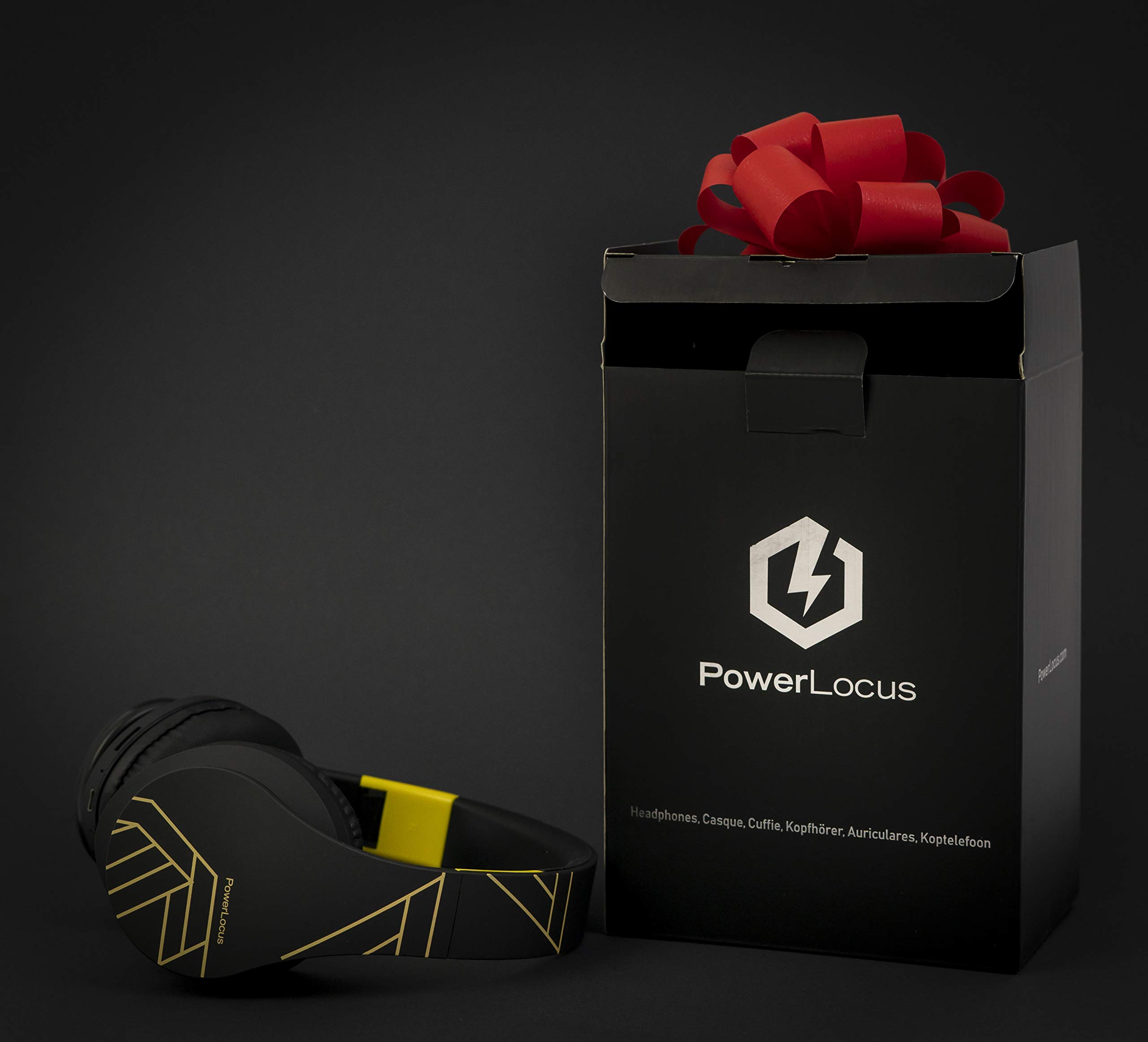 PowerLocus Bluetooth Over-Ear Headphones - Wireless & Wired Stereo Headset with Built-in Mic, Foldable Design, Micro SD/TF & FM Radio - Compatible with iPhone, Samsung, iPad, PC (Black/Yellow) - Perfect for Travel, Workouts & Home Entertainment