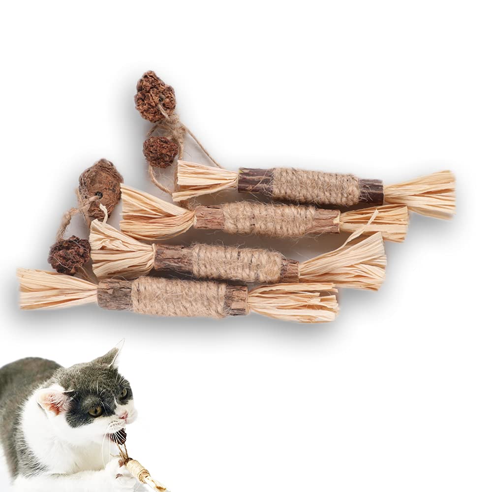 4 Pack Silvervine Cat Chew Sticks - Natural Catnip Toys for Indoor Cats, Interactive Dental Chew Toys for Kitten Teething & Teeth Cleaning - Perfect for Playtime & Stress Relief
