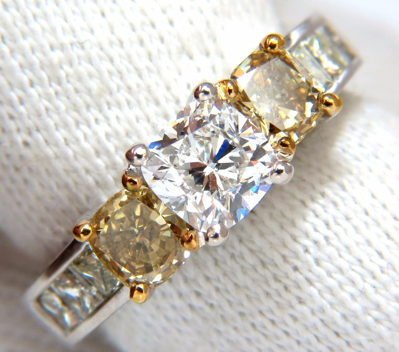 GIA Certified 1.01ct Cushion Cut Diamond & 1.02ct Fancy Yellow Diamond Engagement Ring - 14K Gold VVS2 Clarity - Perfect for Proposals, Anniversaries & Special Occasions