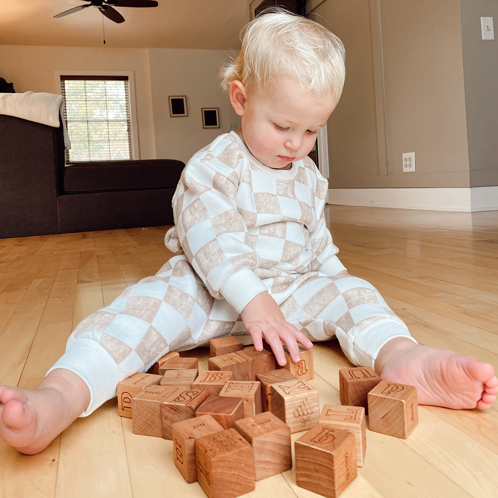 Imperfect Picture Alphabet Blocks - Wooden ABC Learning Toys for Toddlers, Educational Building Blocks for Kids - Perfect for Preschool Learning & Playroom Decor