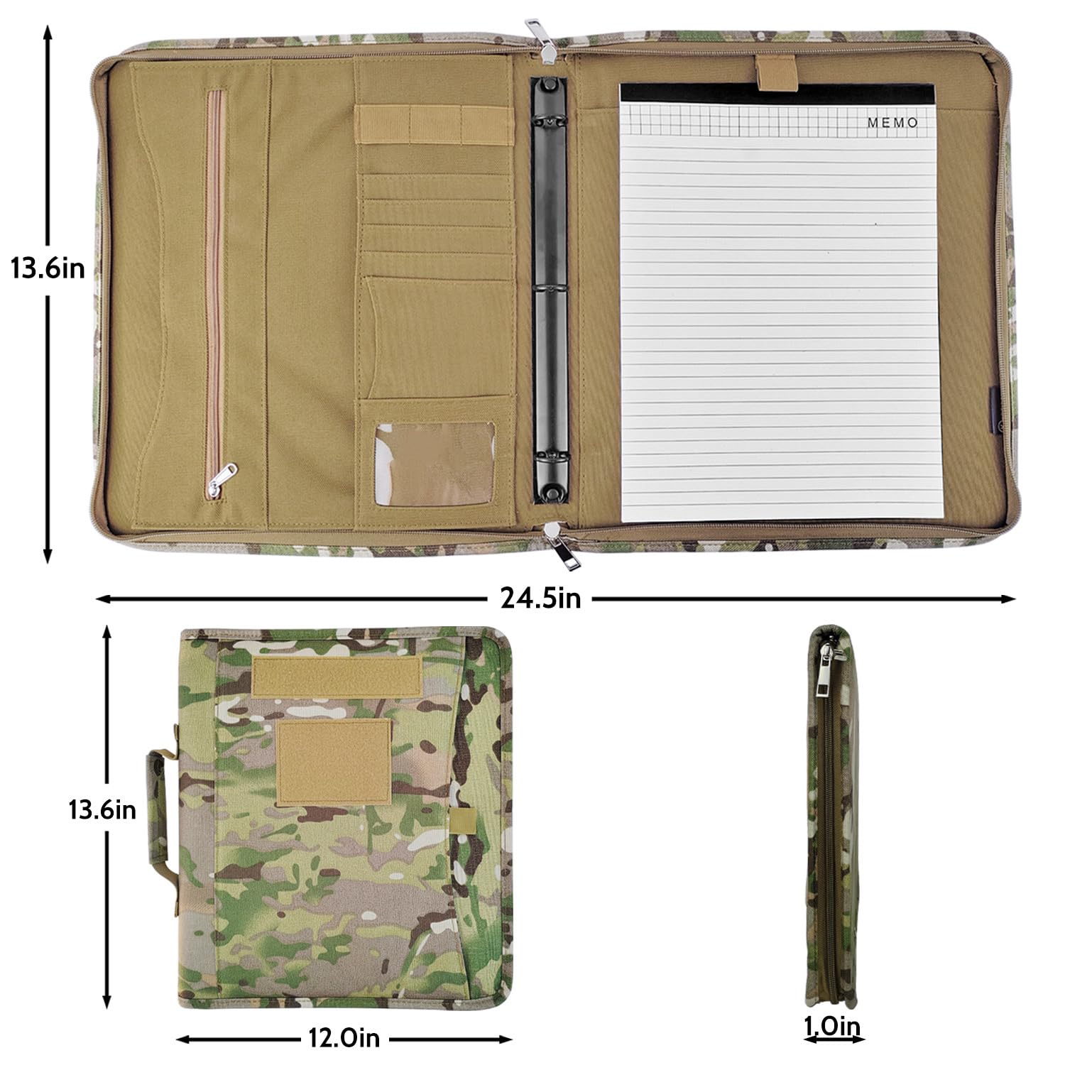 Tactical Military Padfolio Binder with Zipper - A4/Letter Size (13.8x12 Inch) - Includes 25 Sheets Paper & Detachable 3-Ring Binder - Perfect for Army Officers, Business Professionals and Outdoor Enthusiasts - Ideal for Meetings, Field Operations and Office Organization