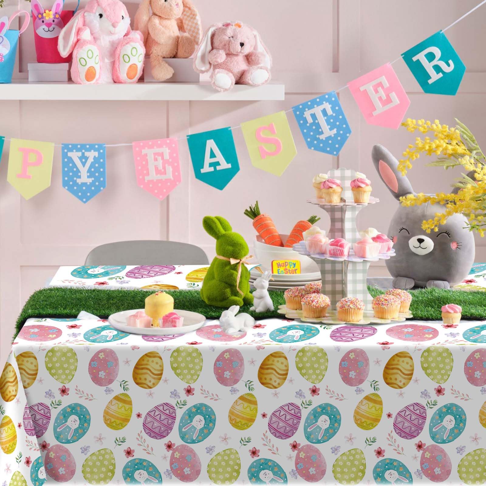 3 Pack Easter Tablecloths 54x108 Inch Waterproof Disposable Plastic Table Covers - Rectangle Party Decorations, Picnic, Egg Hunt, Indoor & Outdoor Dining Decor - Perfect for Easter Celebrations, Spring Parties & Holiday Gatherings