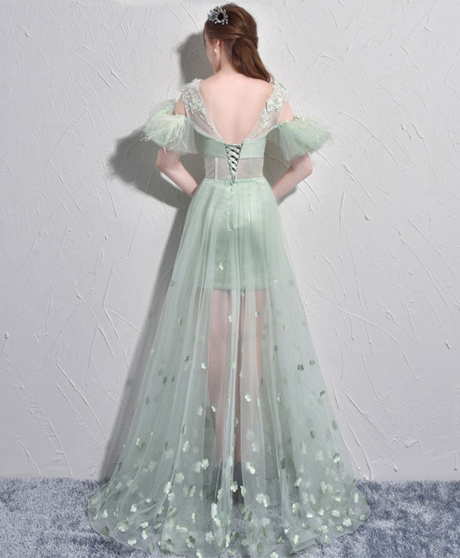 Elegant Green Tulle V-Neck Long Prom Dress - Formal Evening Gown for Homecoming, Wedding, and Special Occasions