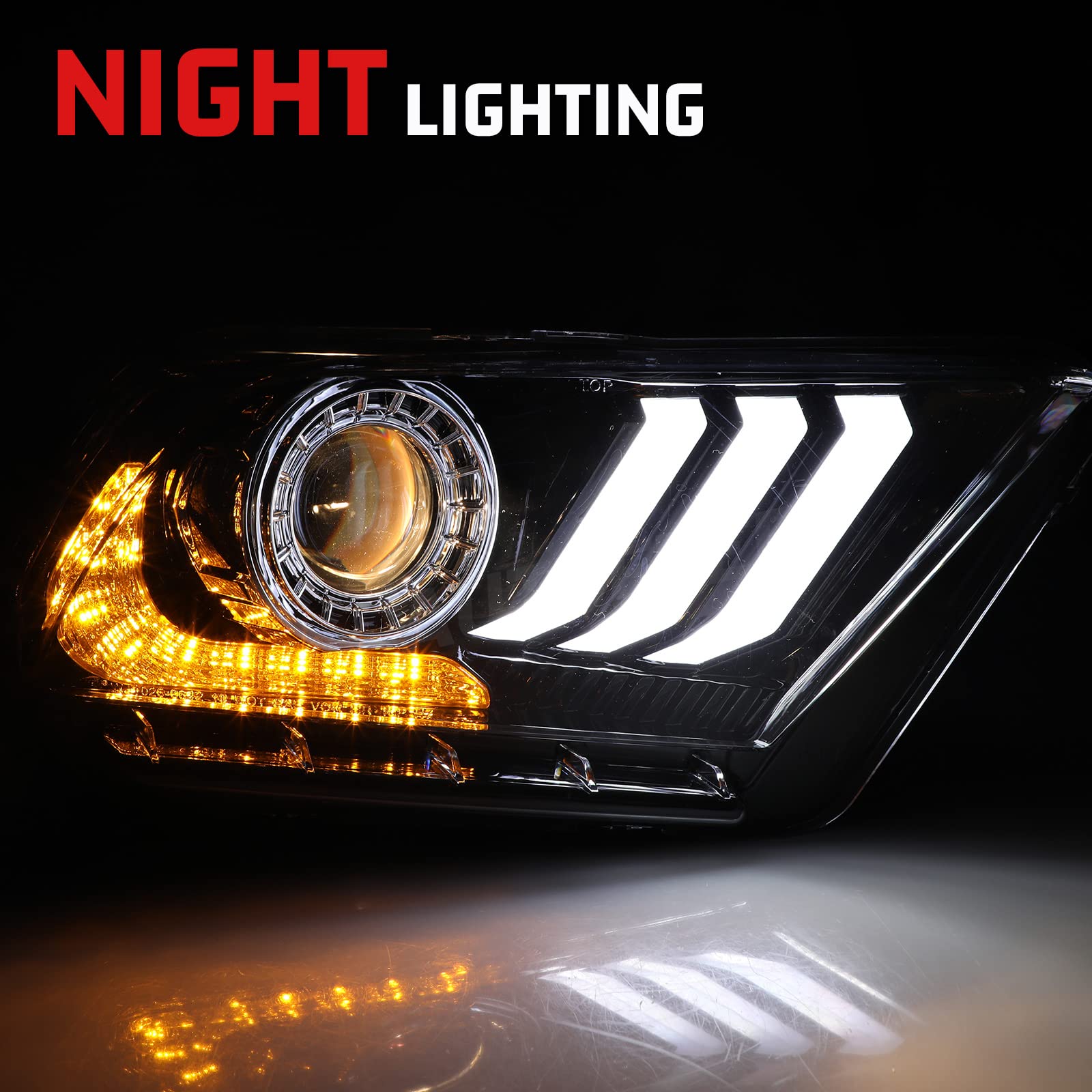 Ford Mustang 2010-2012 Halogen Headlights Replacement - Dynamic Turning Lights, Complete Headlight Assembly for Improved Night Driving | Perfect for Daily Commute & Road Trips
