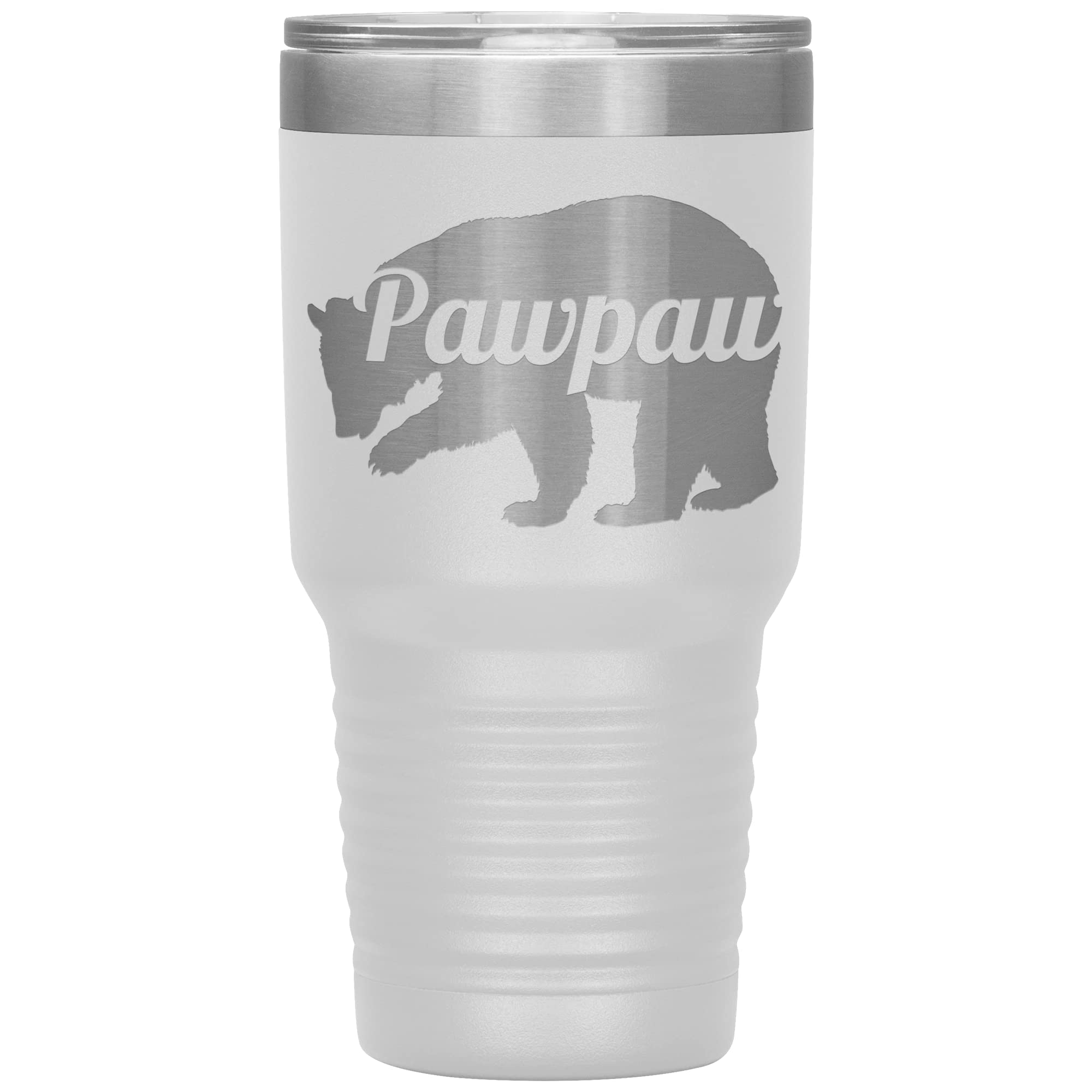 30oz Insulated Stainless Steel Pawpaw Bear Tumbler Cup - Personalized Engraved White Travel Mug - Perfect Gift for Pawpaw Lovers, Dad, Grandpa - Great for Coffee, Tea & Cold Drinks at Home, Office or Outdoor Adventures