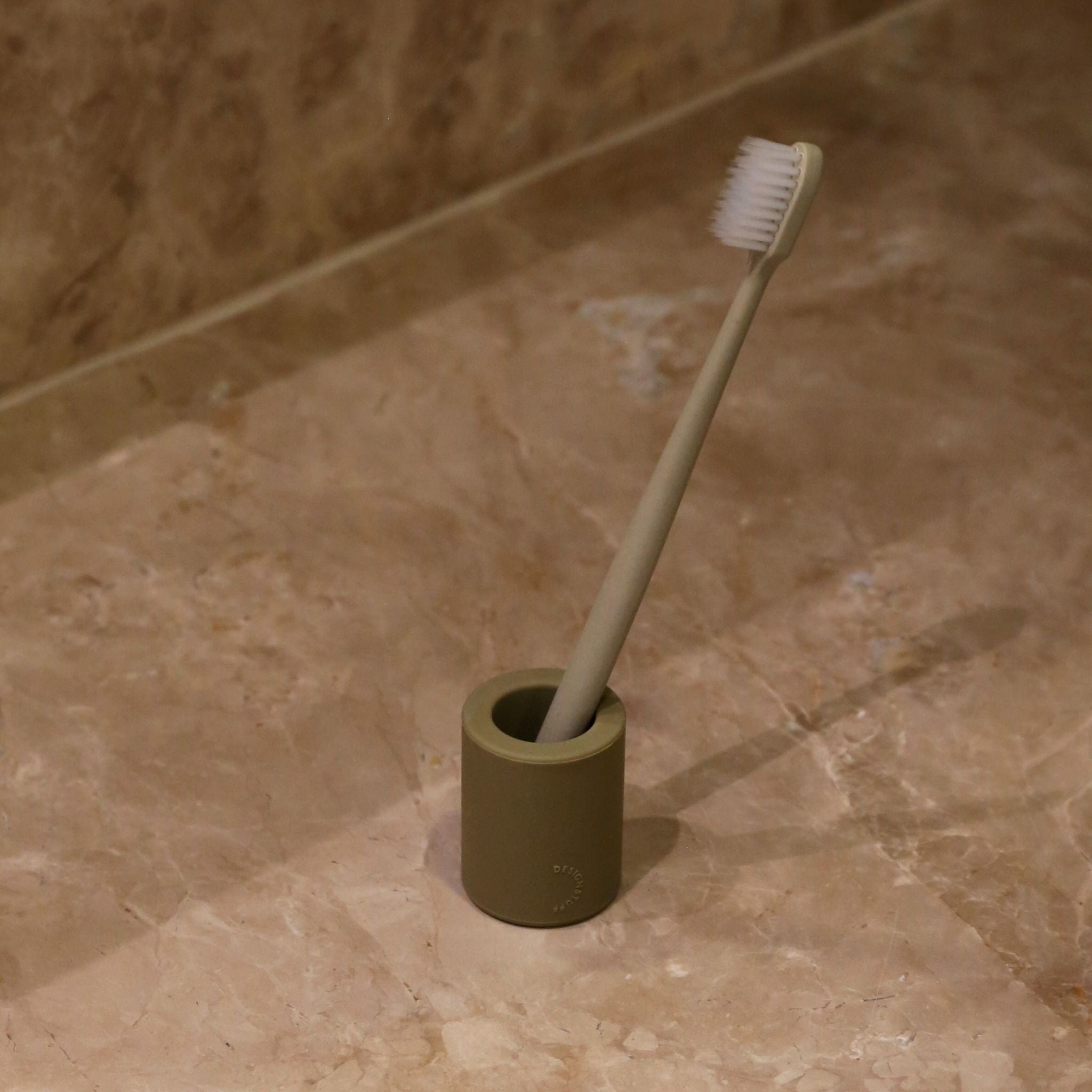 DESIGNSTUFF Toothbrush Holder - Modern Khaki Bathroom Organizer for Countertop or Wall Mount | Perfect for Home, Apartment, Dorm & Travel Use