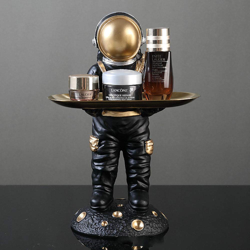 PLUIEX Resin Astronaut Statue - Nordic Style Spaceman Decor, Mini Cosmonaut Sculpture for Home & Office | Perfect for Modern Living Room, Bookshelf Display & Sci-Fi Theme Gifts (Black)