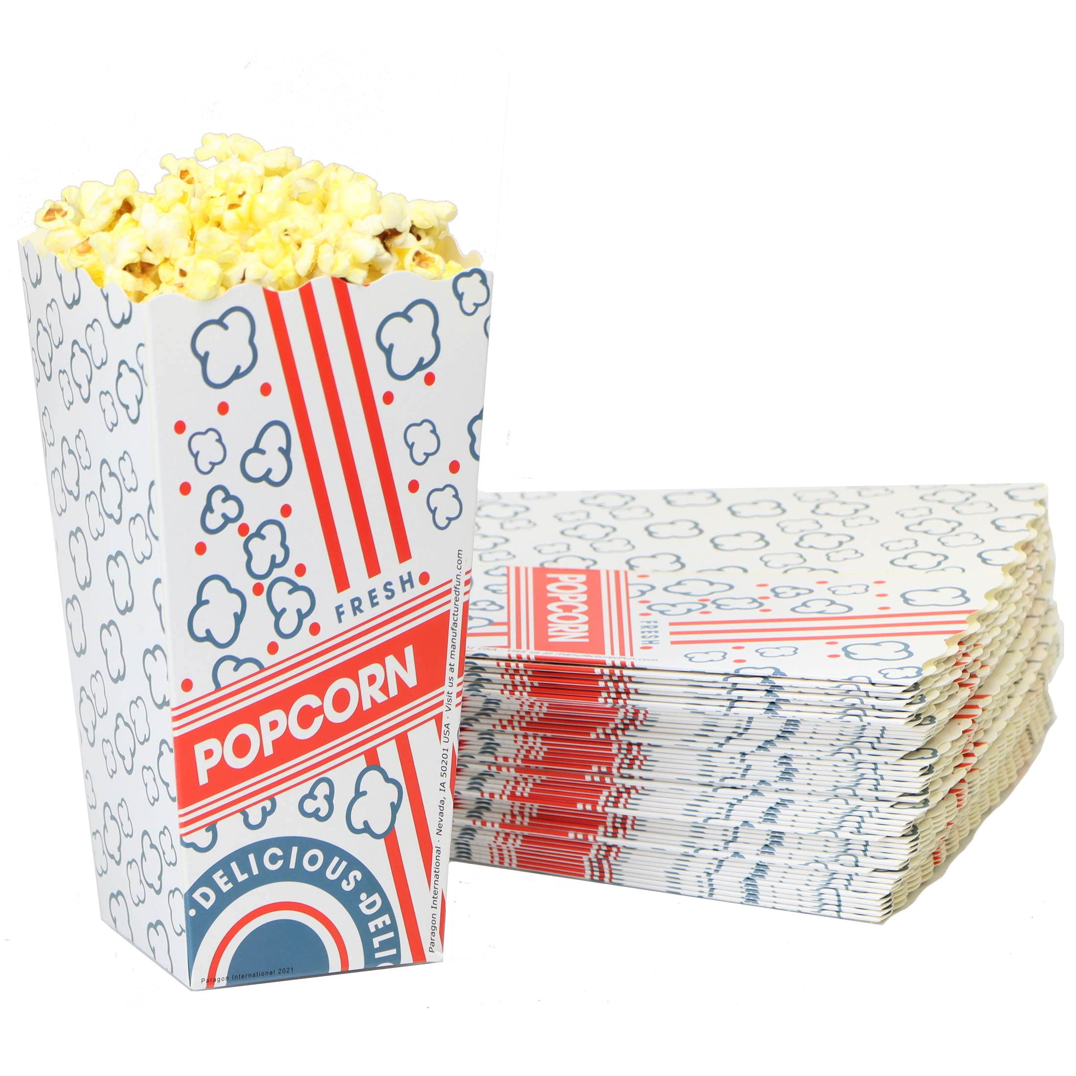 Vintage Popcorn Scoop Boxes - 8 Inch Tall Striped Containers in Patriotic Red, White & Blue - Bulk Pack of 25 - Perfect for Movie Nights, Carnival Snacks, and 4th of July Parties