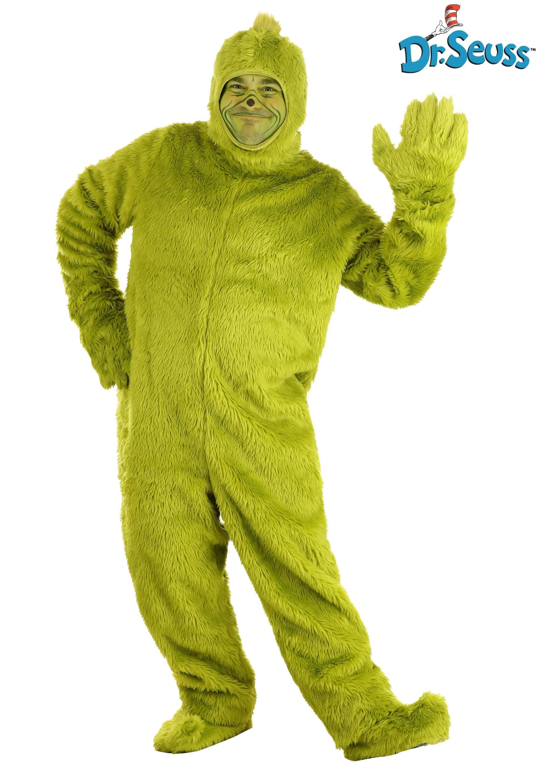 Dr. Seuss The Grinch Adult Plus Size Costume Set - Faux Fur Jumpsuit with Shoe Covers & Gloves (Officially Licensed) for Christmas Parties & Holiday Cosplay