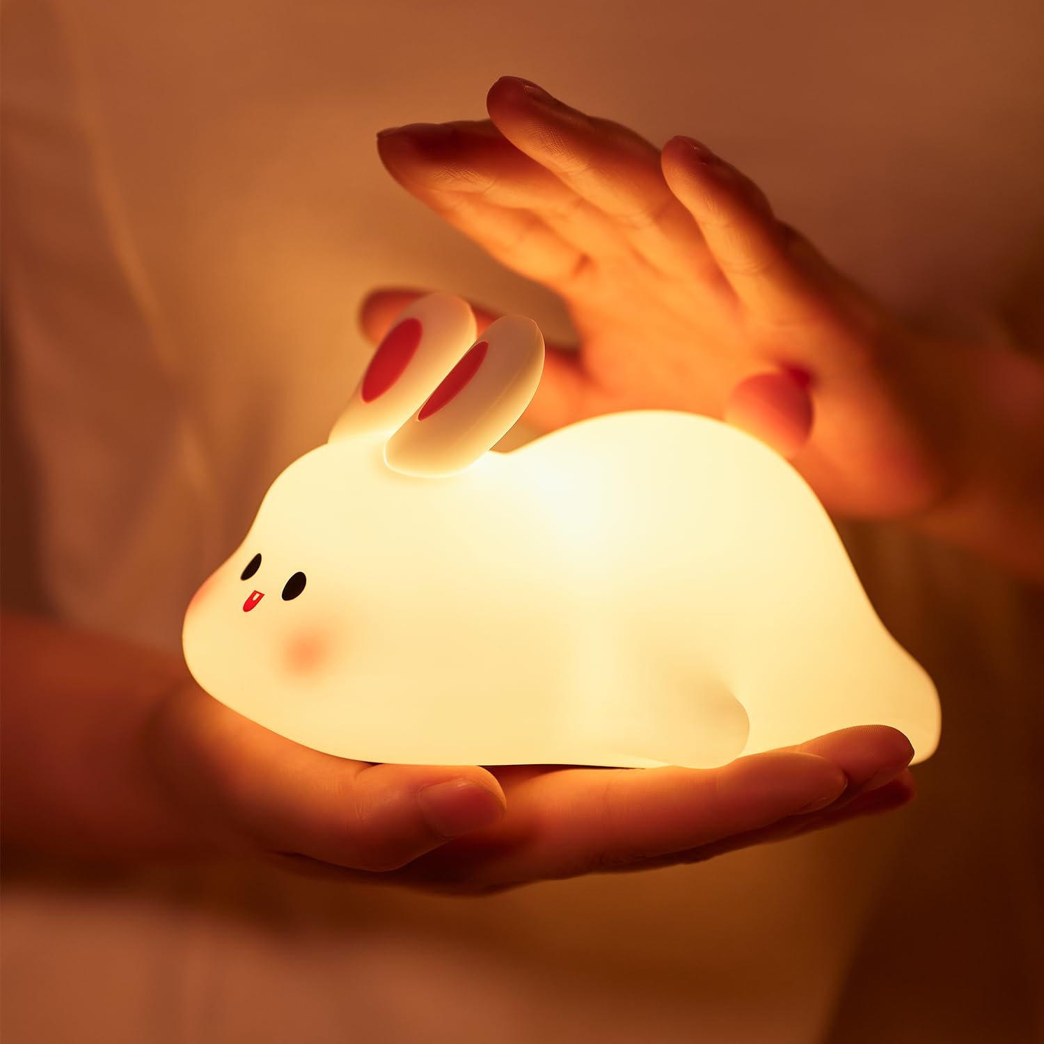 Cute Bunny Night Light for Kids - Soft Silicone Squishy Lamp with 30-Min Timer, Kawaii Room Decor for Toddlers & Teen Girls - Perfect for Bedtime, Nursery, and Kids' Bedroom Decor