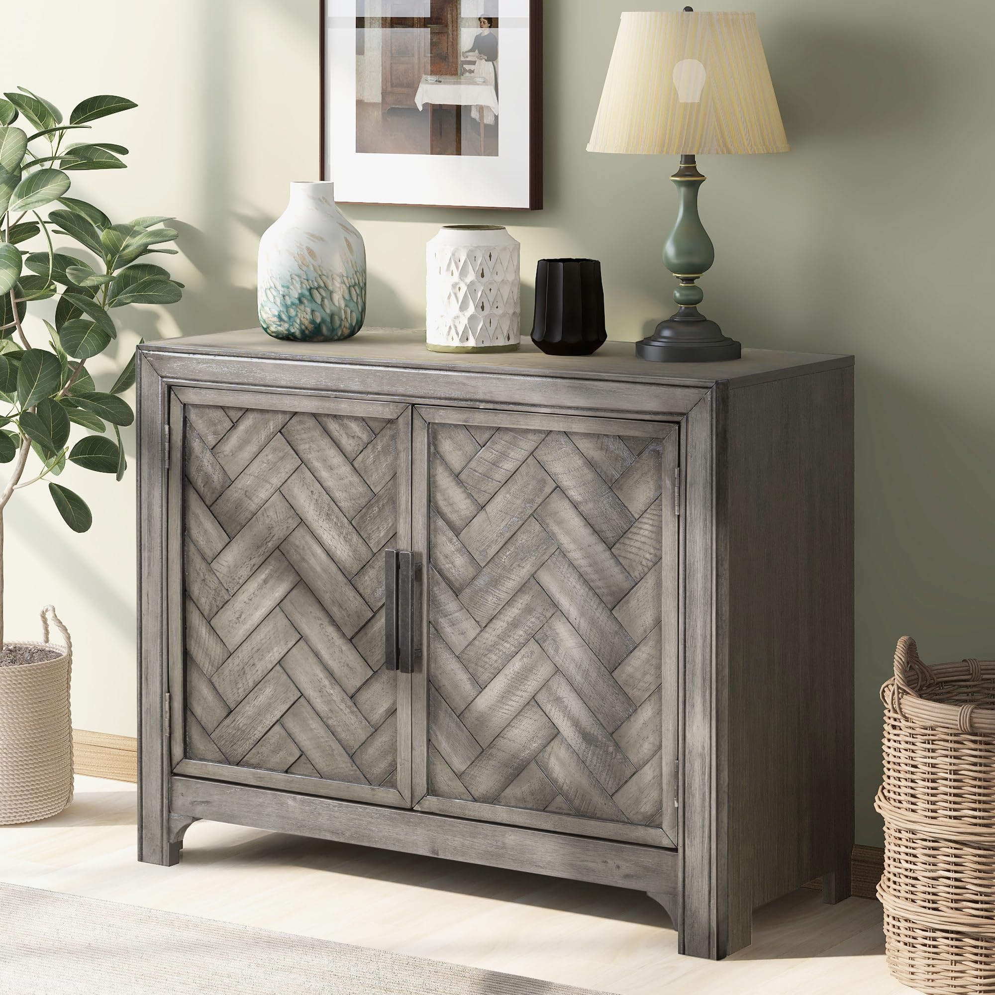 Wooden Console Sofa Table with 2 Shelves - Entryway Storage Cabinet, Living Room Sideboard & Kitchen Buffet Cabinet in Antique Grey - Perfect for Hallway Organization, TV Stand, or Dining Room Storage